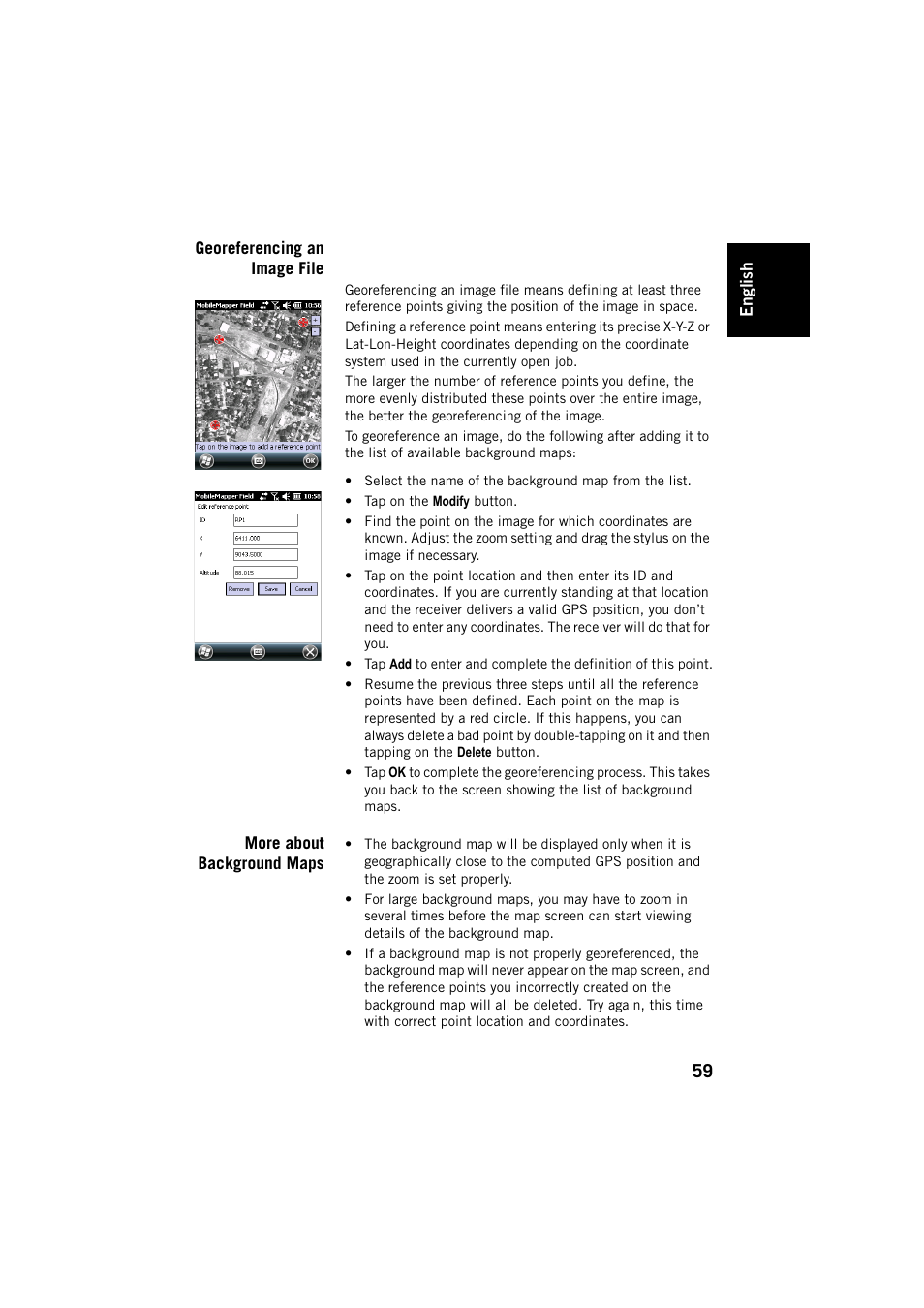 Georeferencing an image file, More about background maps | Spectra Precision ProMark Field Software User Manual | Page 65 / 72