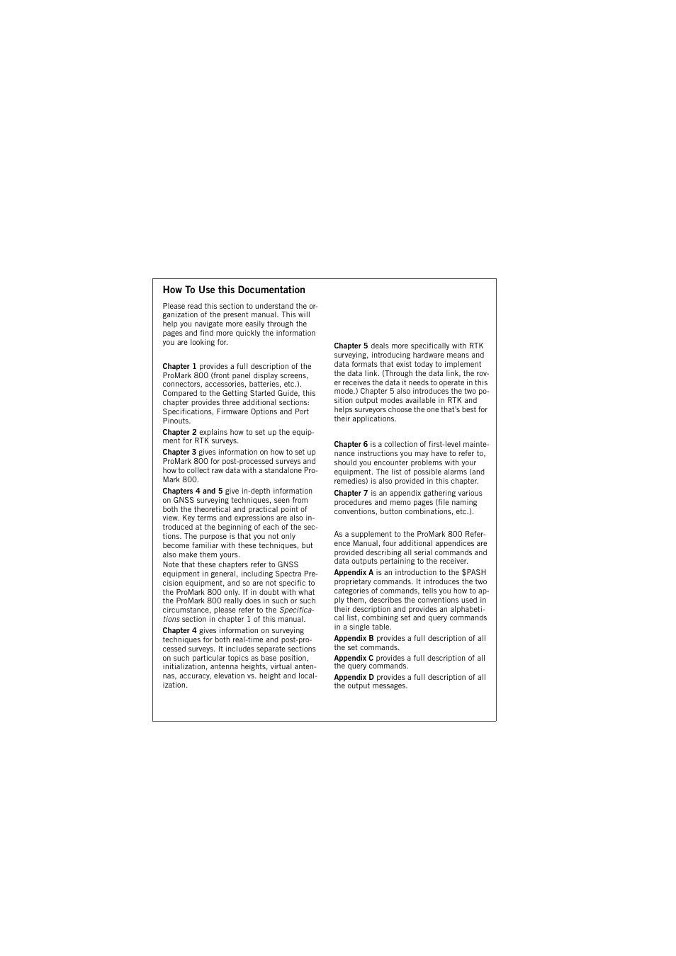 How to use this documentation | Spectra Precision ProMark 800 Reference Manual User Manual | Page 3 / 428