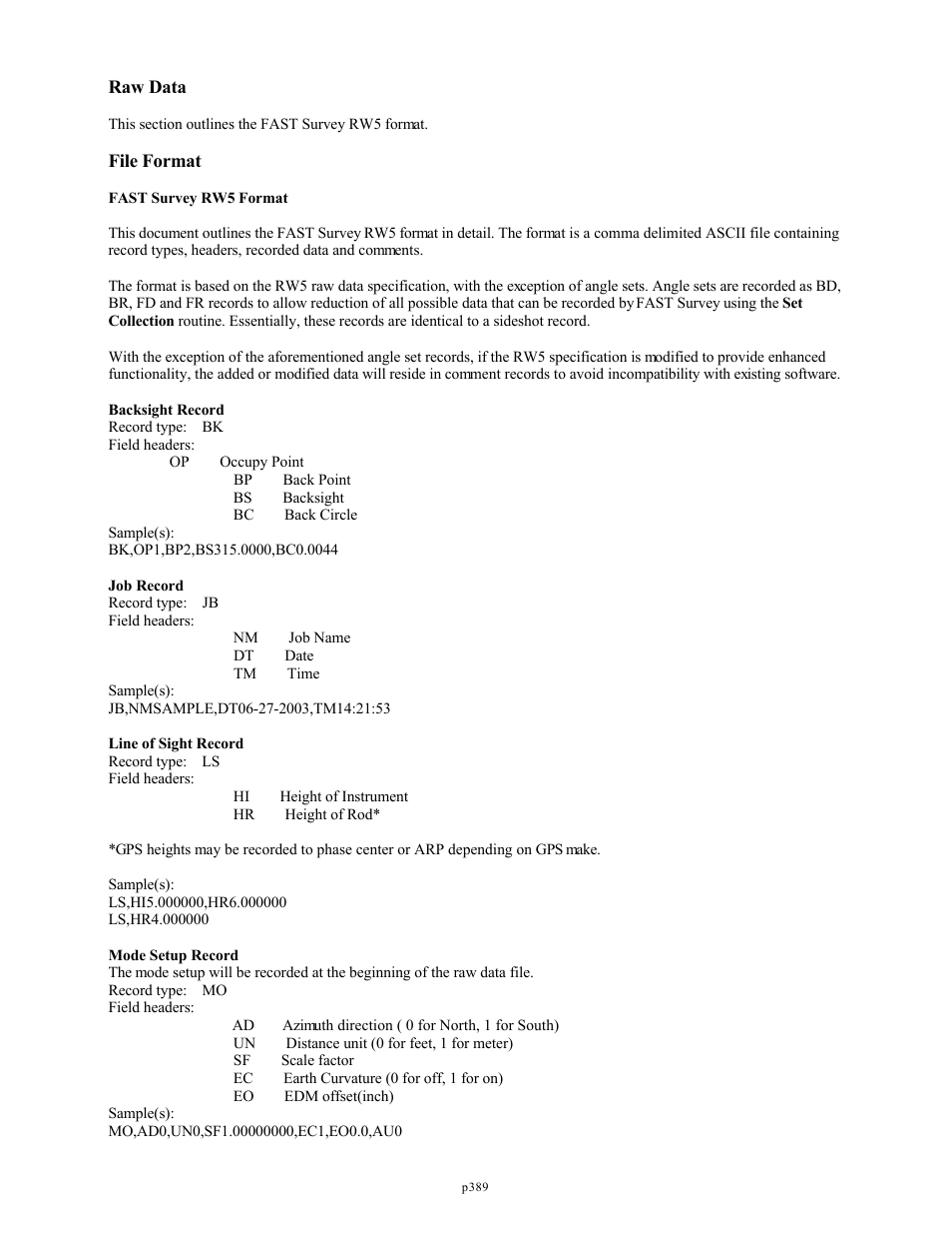 Raw data, File format | Spectra Precision FAST Survey Reference Manual User Manual | Page 391 / 398