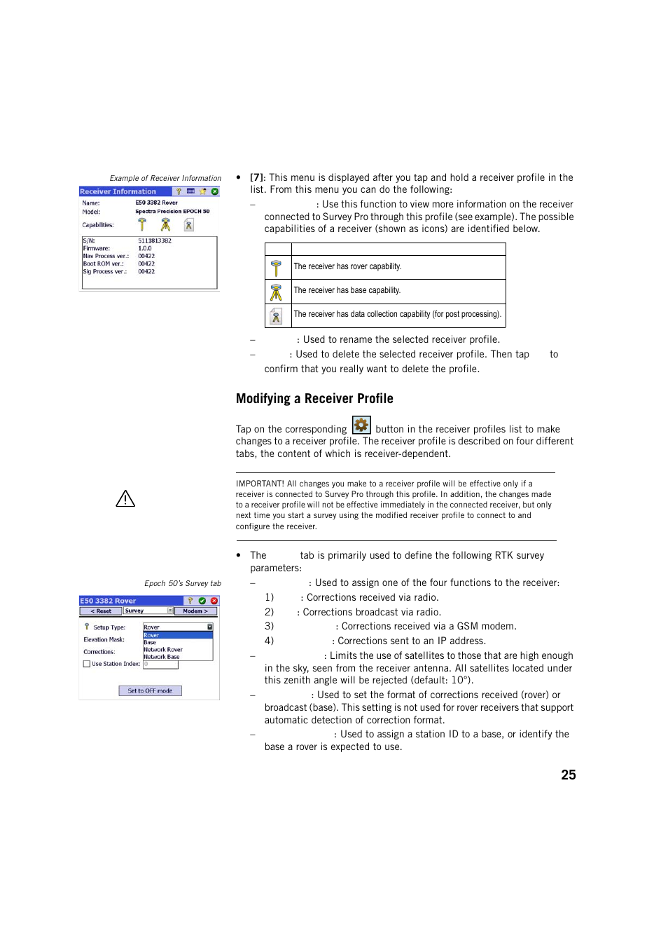 Modifying a receiver profile | Spectra Precision Survey Pro v5.2 User Manual | Page 33 / 88