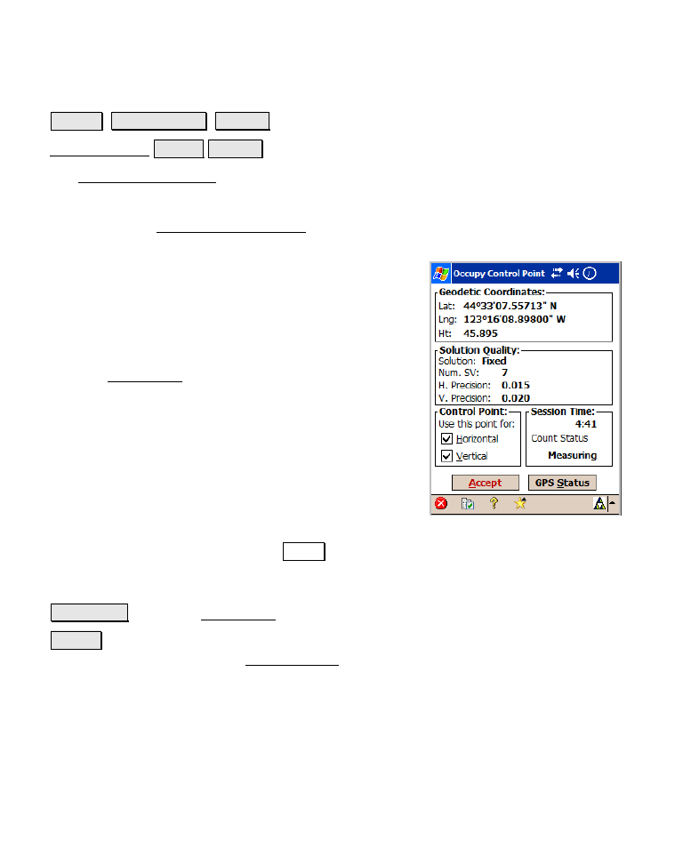 Occupy control point screen | Spectra Precision Survey Pro v4.6 Recon-Nomad Reference Manual User Manual | Page 212 / 481