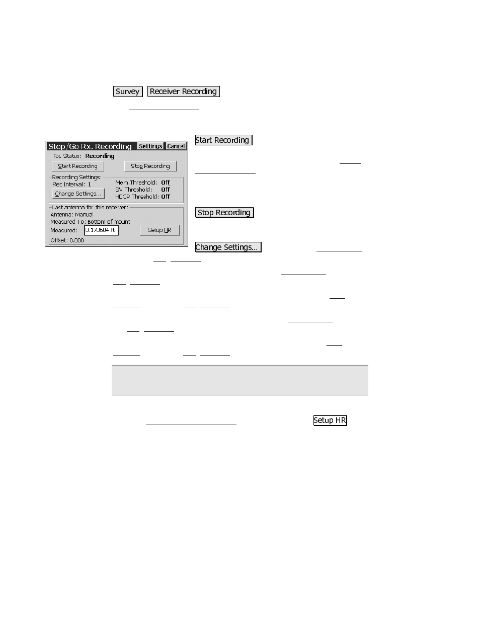 Receiver recording | Spectra Precision Survey Pro CE v3.80 Ranger GPS Reference Manual User Manual | Page 61 / 93