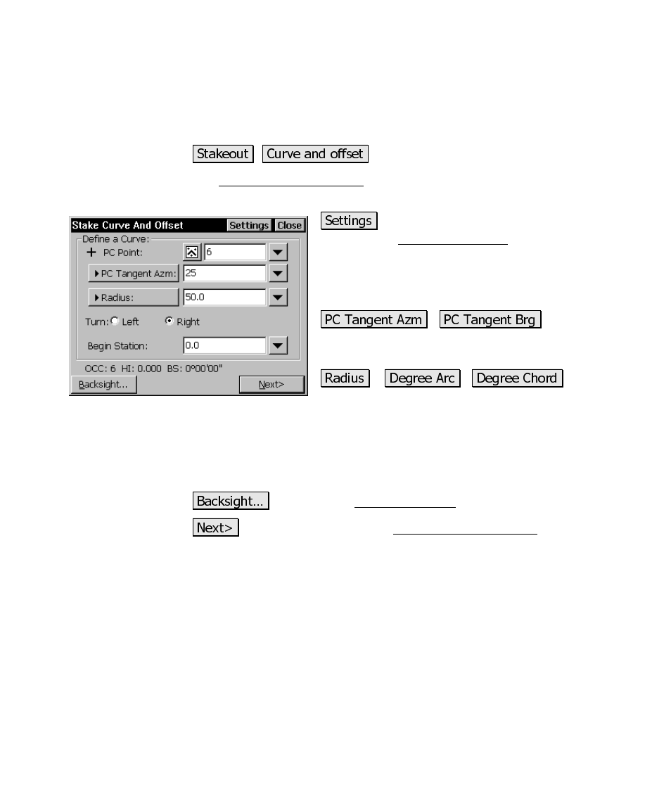 Stake curve and offset | Spectra Precision Survey Pro CE v3.6 User Manual User Manual | Page 288 / 407