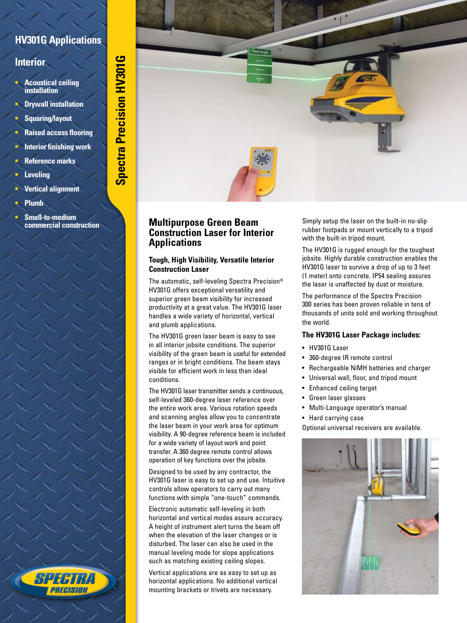Spectra Precision HV301G Interior Laser User Manual | 2 pages