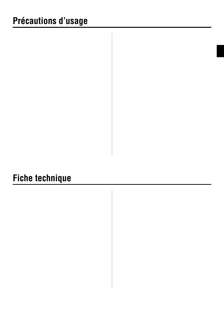 Précautions d’usage, Fiche technique | Yamaha DG60-112 User Manual | Page 11 / 40