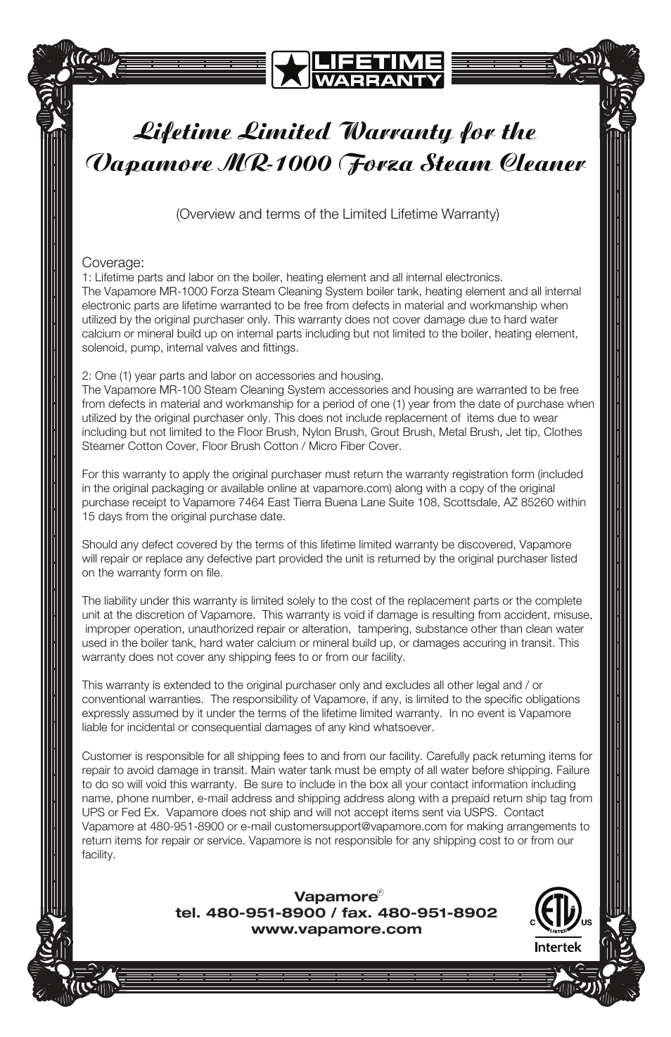 Vapamore MR-1000 Forza User Manual | Page 14 / 14