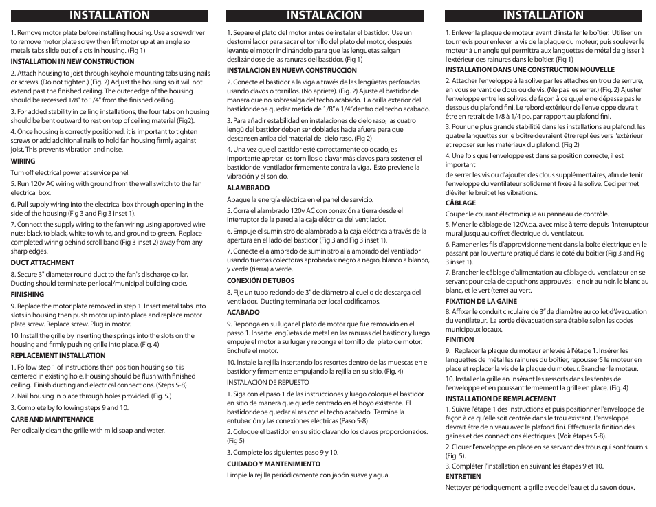 703 p3, Installation instalación installation | Ventamatic CF Series User Manual | Page 3 / 4
