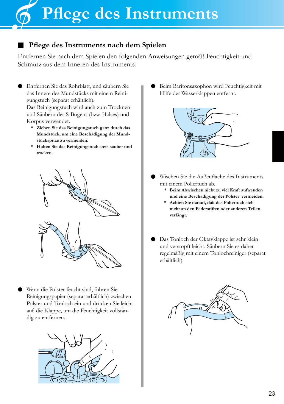 Pﬂege des instruments, Pﬂege des instruments nach dem spielen | Yamaha SAX-MTSET User Manual | Page 7 / 12