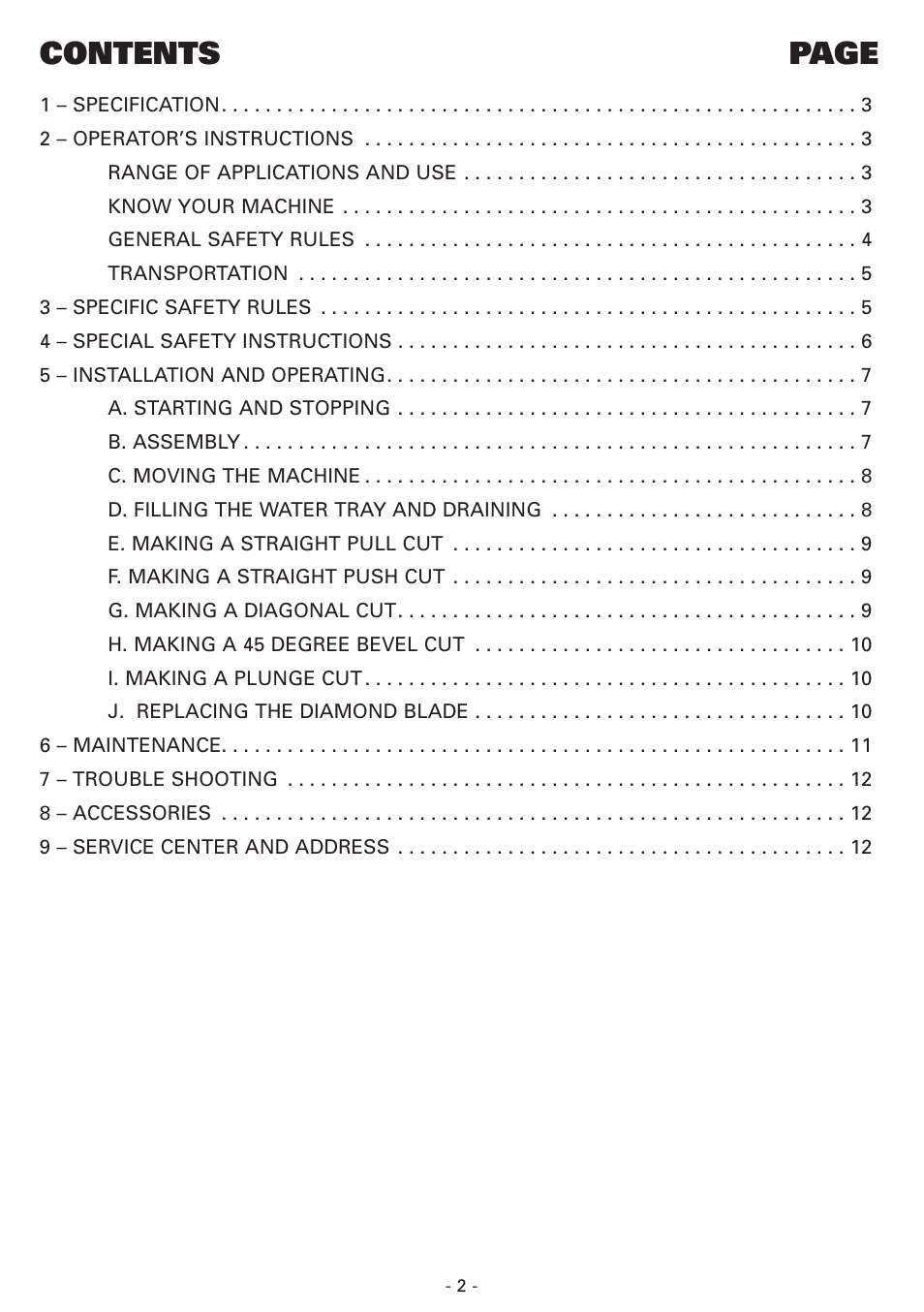 Contents page | Vitrex BT900SRIND User Manual | Page 2 / 12