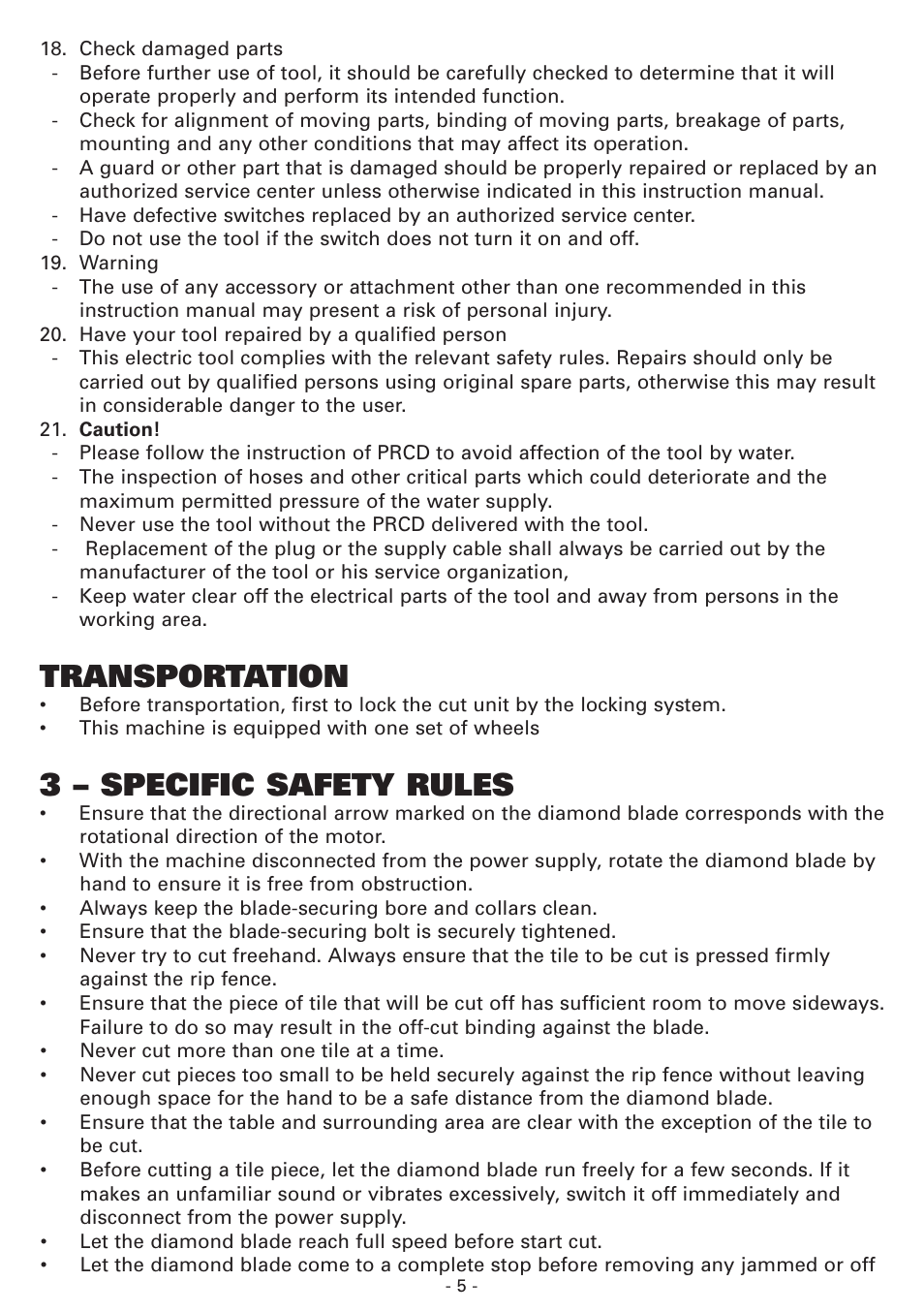 Transportation, 3 – specific safety rules | Vitrex BT900SRIND User Manual | Page 5 / 12