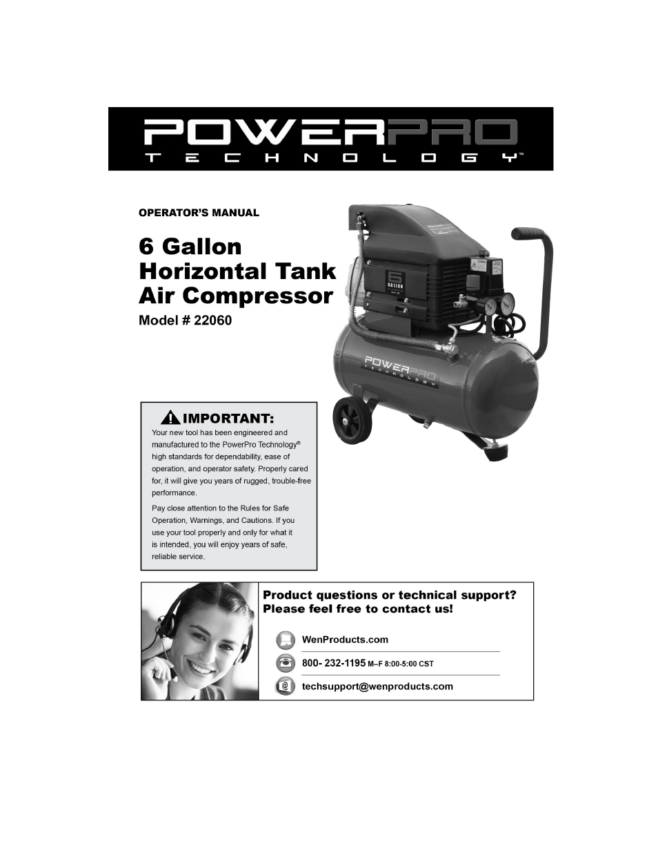 WEN 22060 6 Gallon Horizontal Tank Air Compressor User Manual | 20 pages