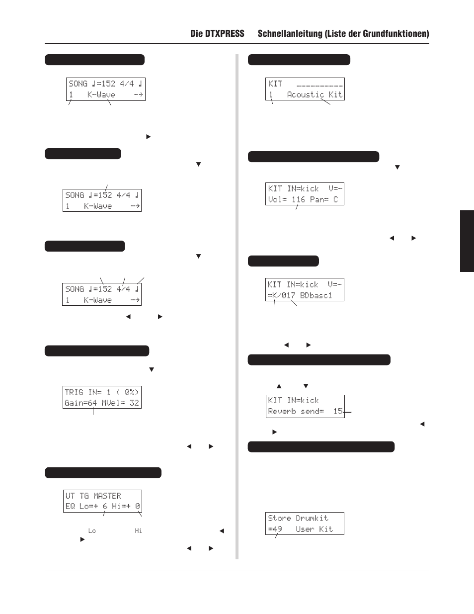 Die dtxpress, Schnellanleitung (liste der grundfunktionen) | Yamaha DTXPRESS III User Manual | Page 81 / 196