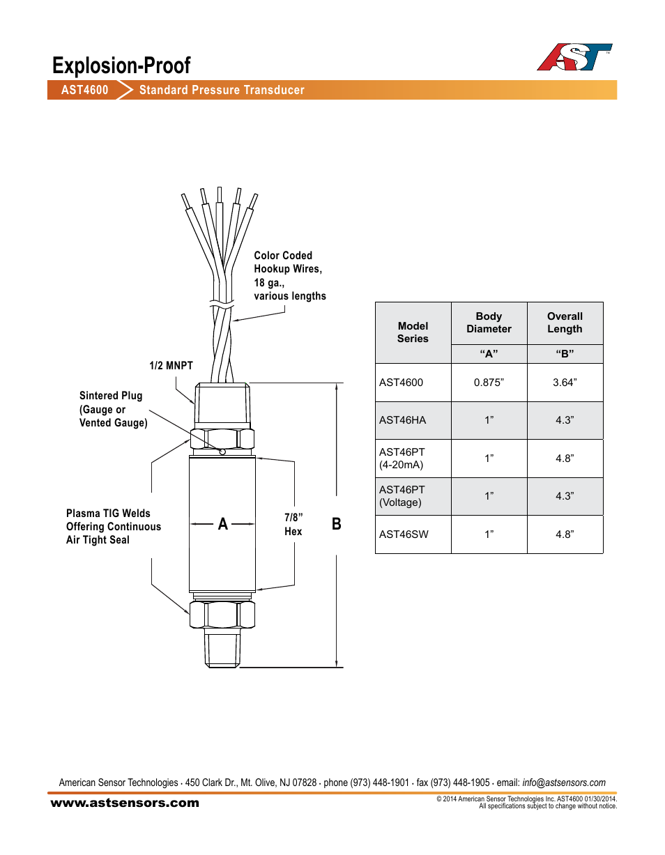 Explosion-proof | AST AST4600 Datasheet User Manual | Page 3 / 3