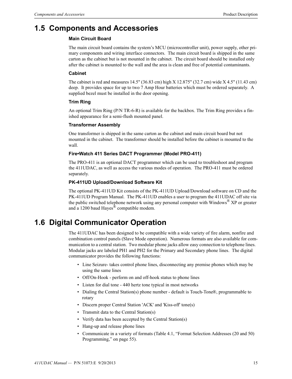 5 components and accessories, 6 digital communicator operation | Fire-Lite 411UDAC Fire Alarm Communicator User Manual | Page 15 / 84