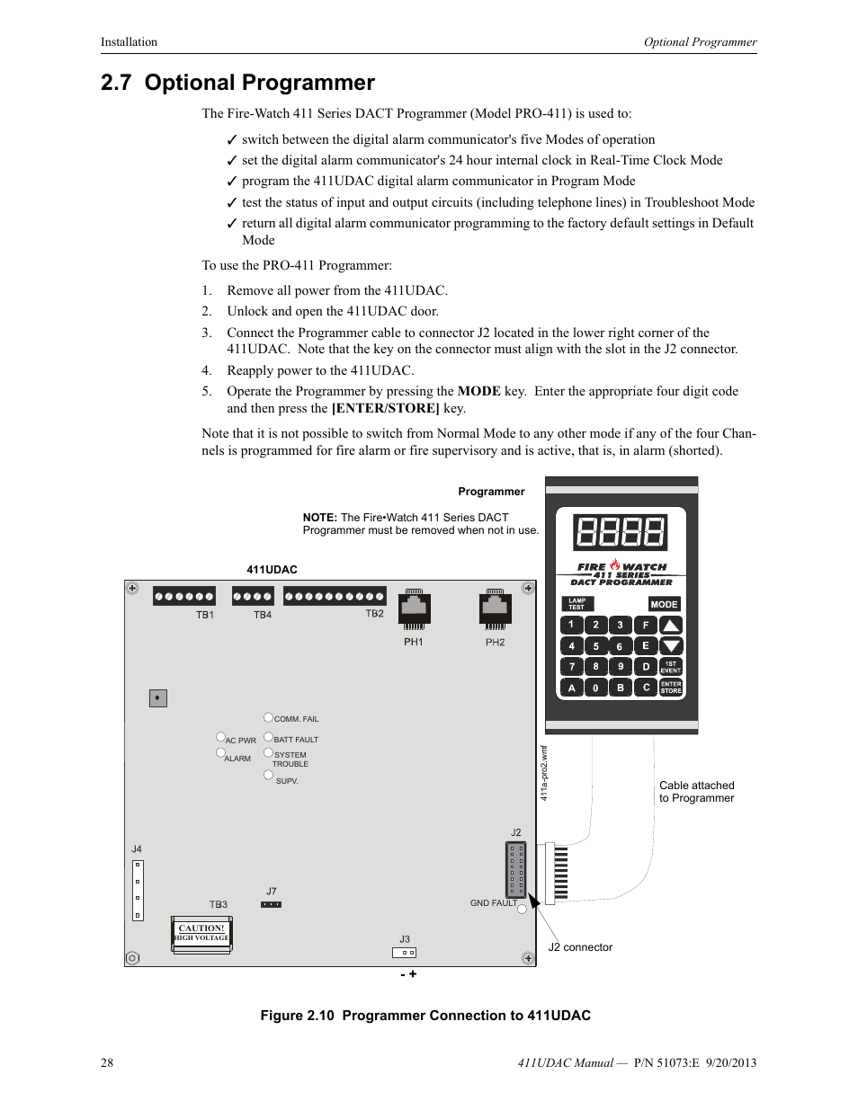 7 optional programmer, Optional programmer | Fire-Lite 411UDAC Fire Alarm Communicator User Manual | Page 28 / 84