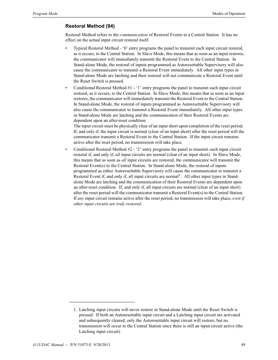 Restoral method (94) | Fire-Lite 411UDAC Fire Alarm Communicator User Manual | Page 49 / 84