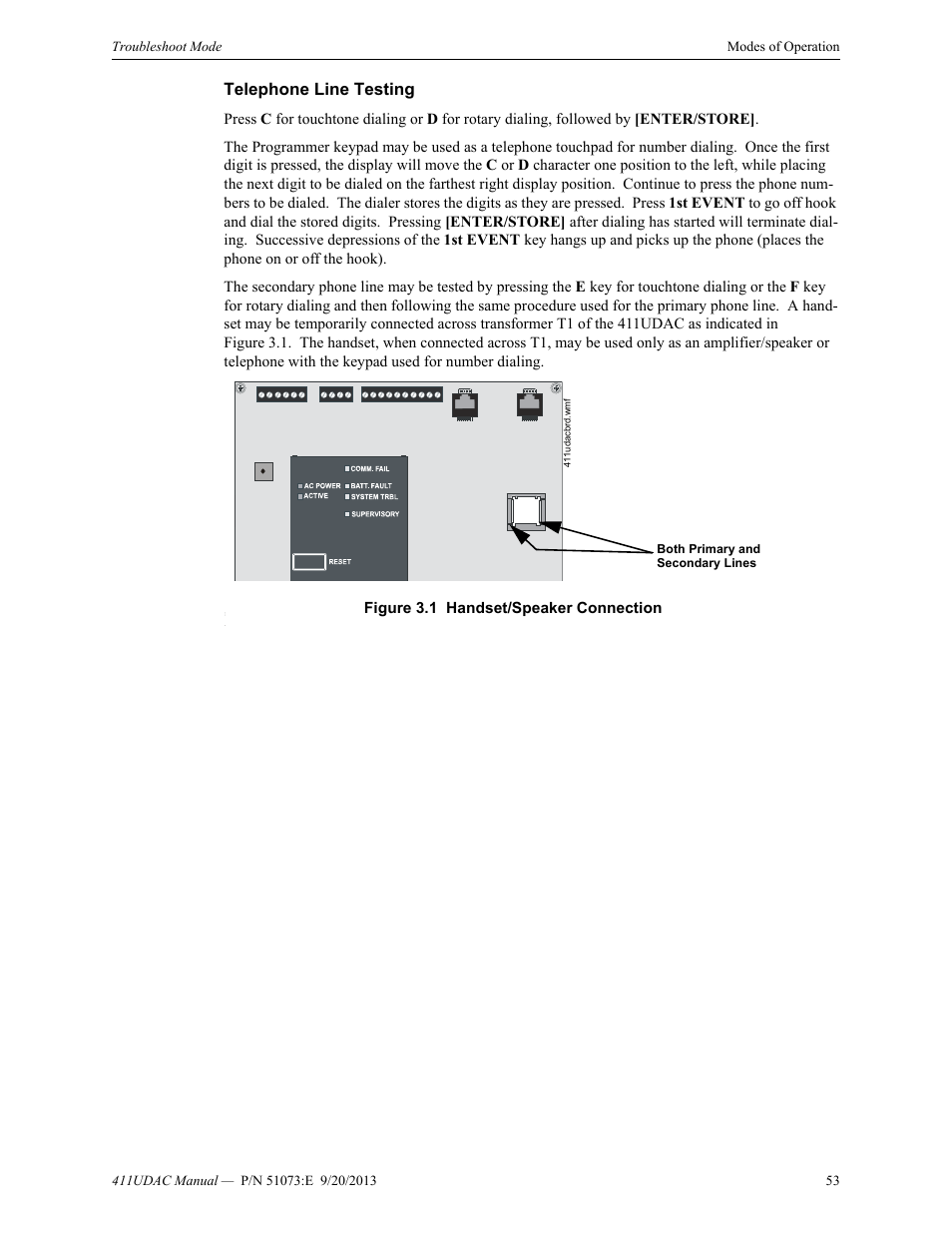Telephone line testing | Fire-Lite 411UDAC Fire Alarm Communicator User Manual | Page 53 / 84