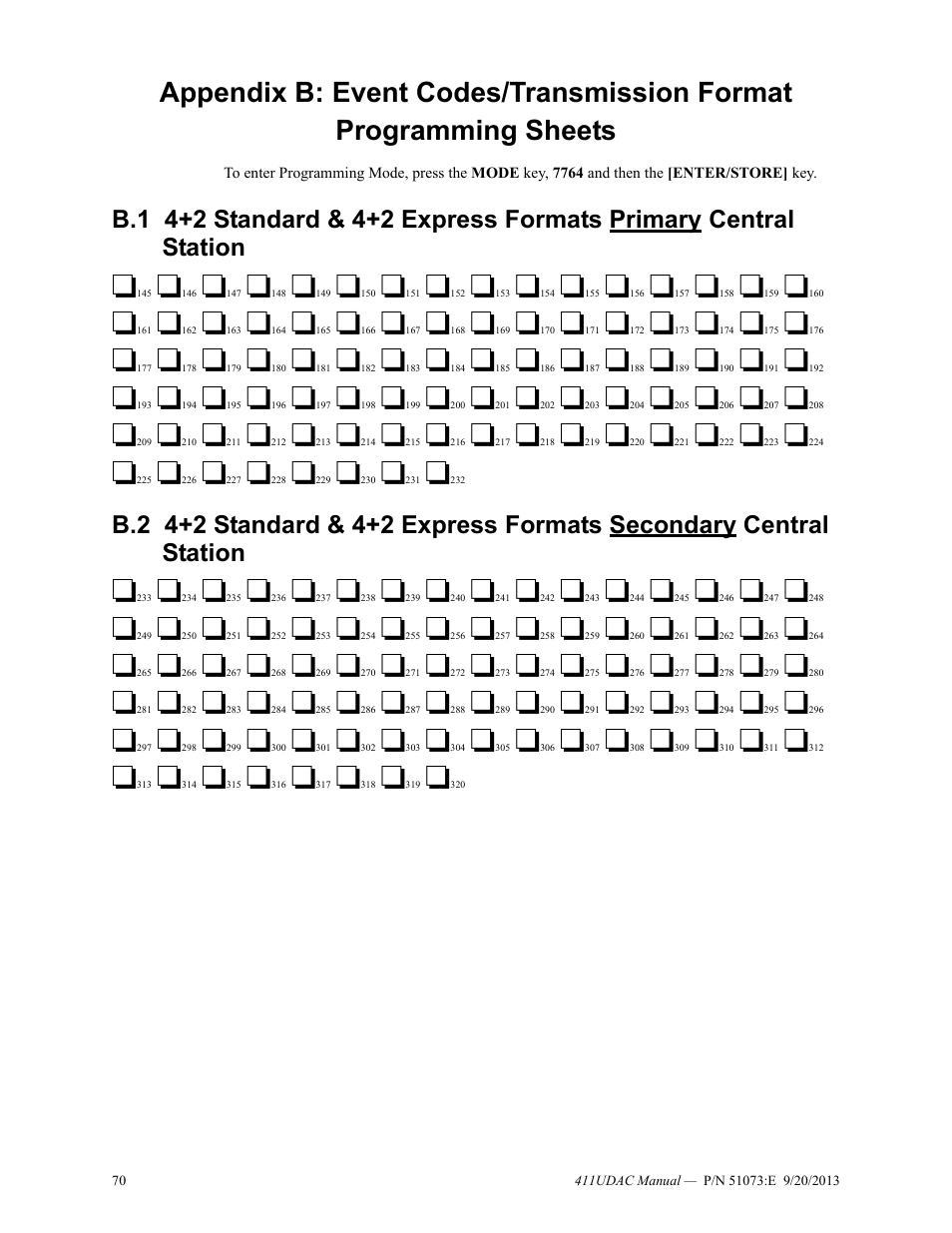 B.1: 4+2 standard & 4+2 express formats prim, B.2: 4+2 standard & 4+2 express formats secondary | Fire-Lite 411UDAC Fire Alarm Communicator User Manual | Page 70 / 84