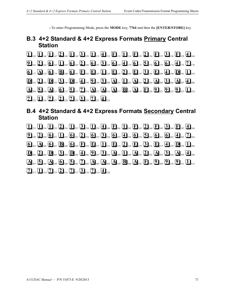 B.3: 4+2 standard & 4+2 express formats prim, B.4: 4+2 standard & 4+2 express formats secondary | Fire-Lite 411UDAC Fire Alarm Communicator User Manual | Page 71 / 84
