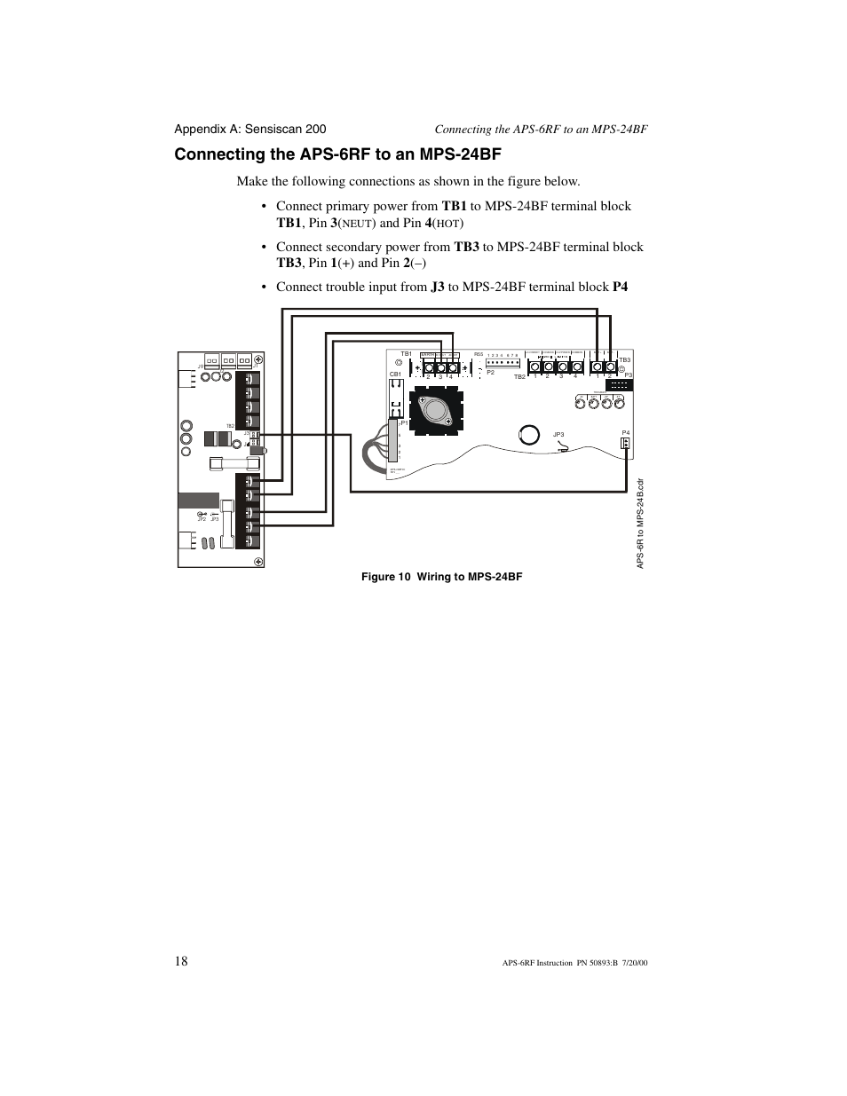 Connecting the aps-6rf to an mps-24bf, And pin 4, Neut | Figure 10 wiring to mps-24bf | Fire-Lite APS-6RF Auxiliary Power Supply User Manual | Page 18 / 28