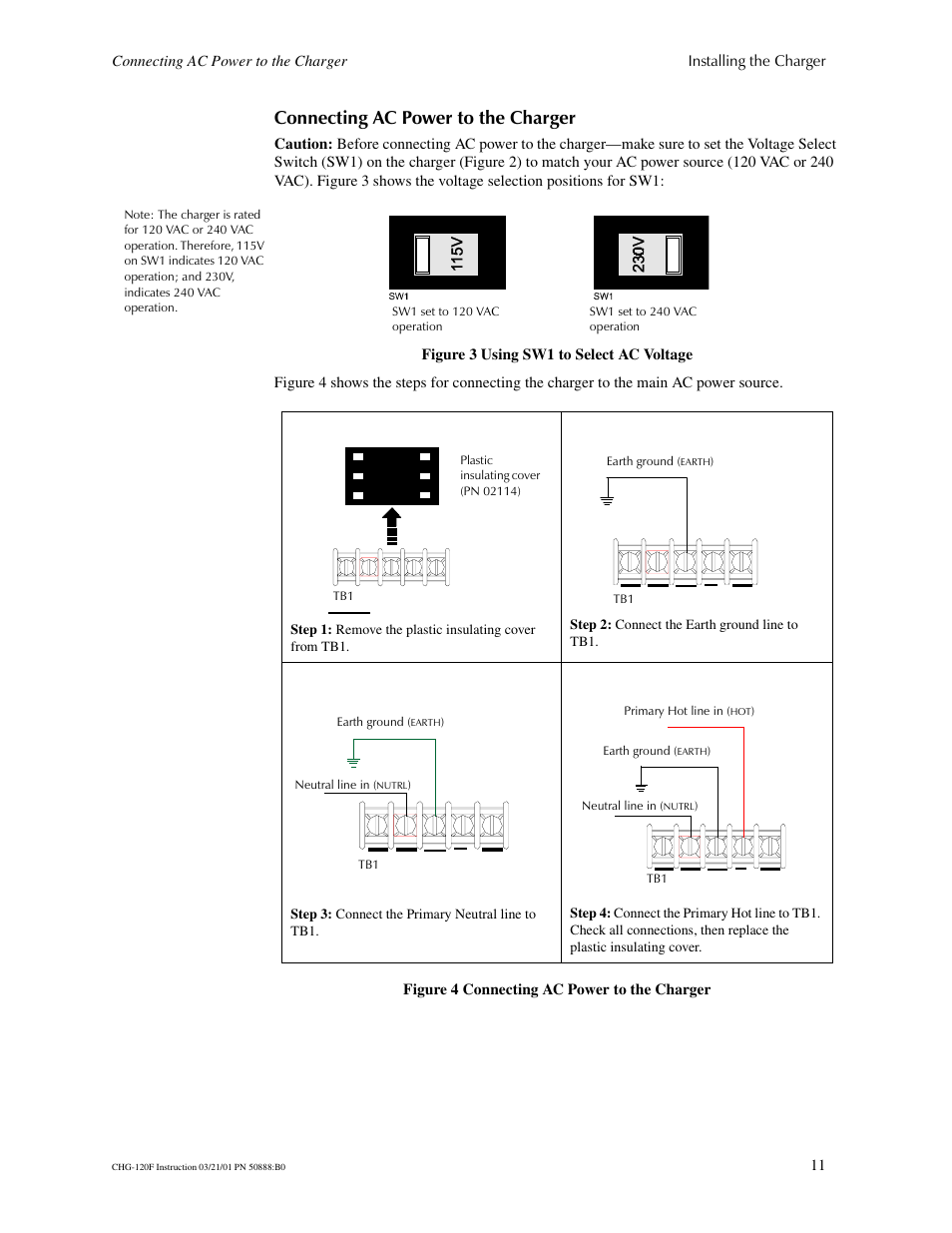 Connecting ac power to the charger | Fire-Lite CHG-120F Battery Charger User Manual | Page 11 / 28