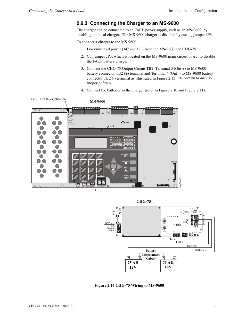 Out - out + cut jp3 for this application | Fire-Lite CHG-75 Battery Charger User Manual | Page 21 / 32