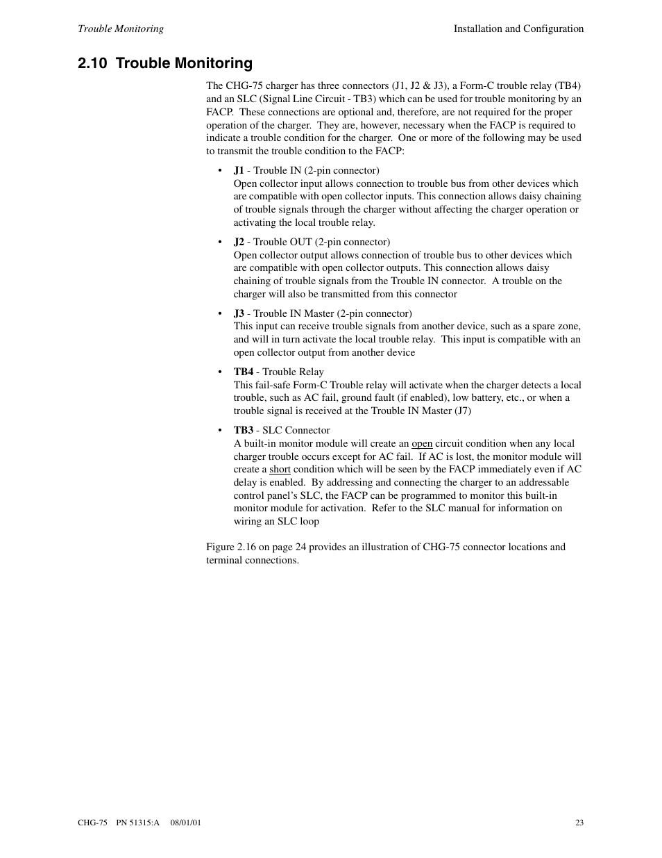 10 trouble monitoring | Fire-Lite CHG-75 Battery Charger User Manual | Page 23 / 32