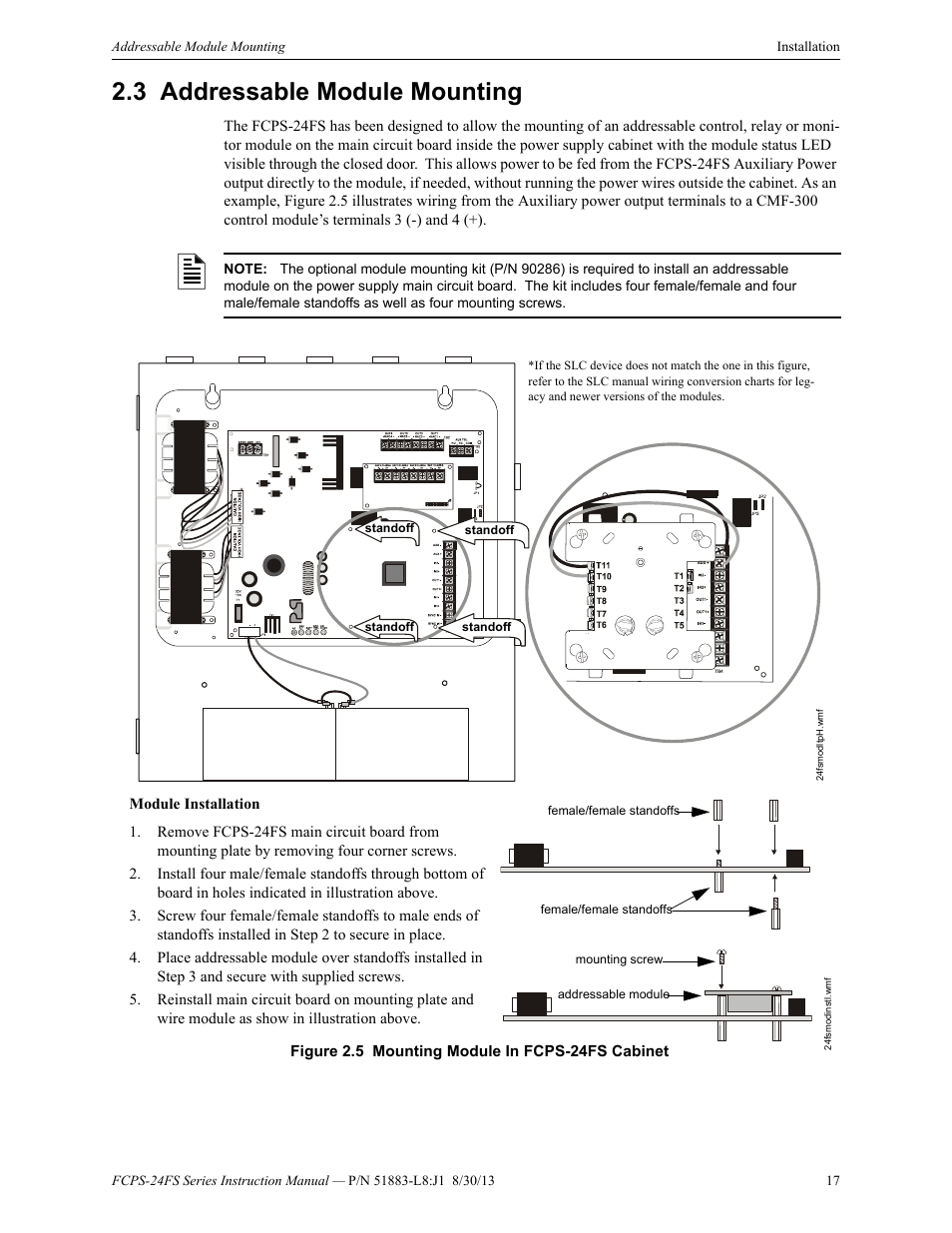 3 addressable module mounting, Addressable module mounting | Fire-Lite FCPS Series Field Charger/Power Supply User Manual | Page 17 / 48