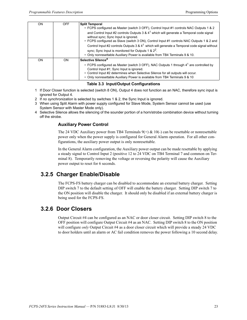 Auxiliary power control, 5 charger enable/disable, 6 door closers | Charger enable/disable 3.2.6: door closers | Fire-Lite FCPS Series Field Charger/Power Supply User Manual | Page 23 / 48