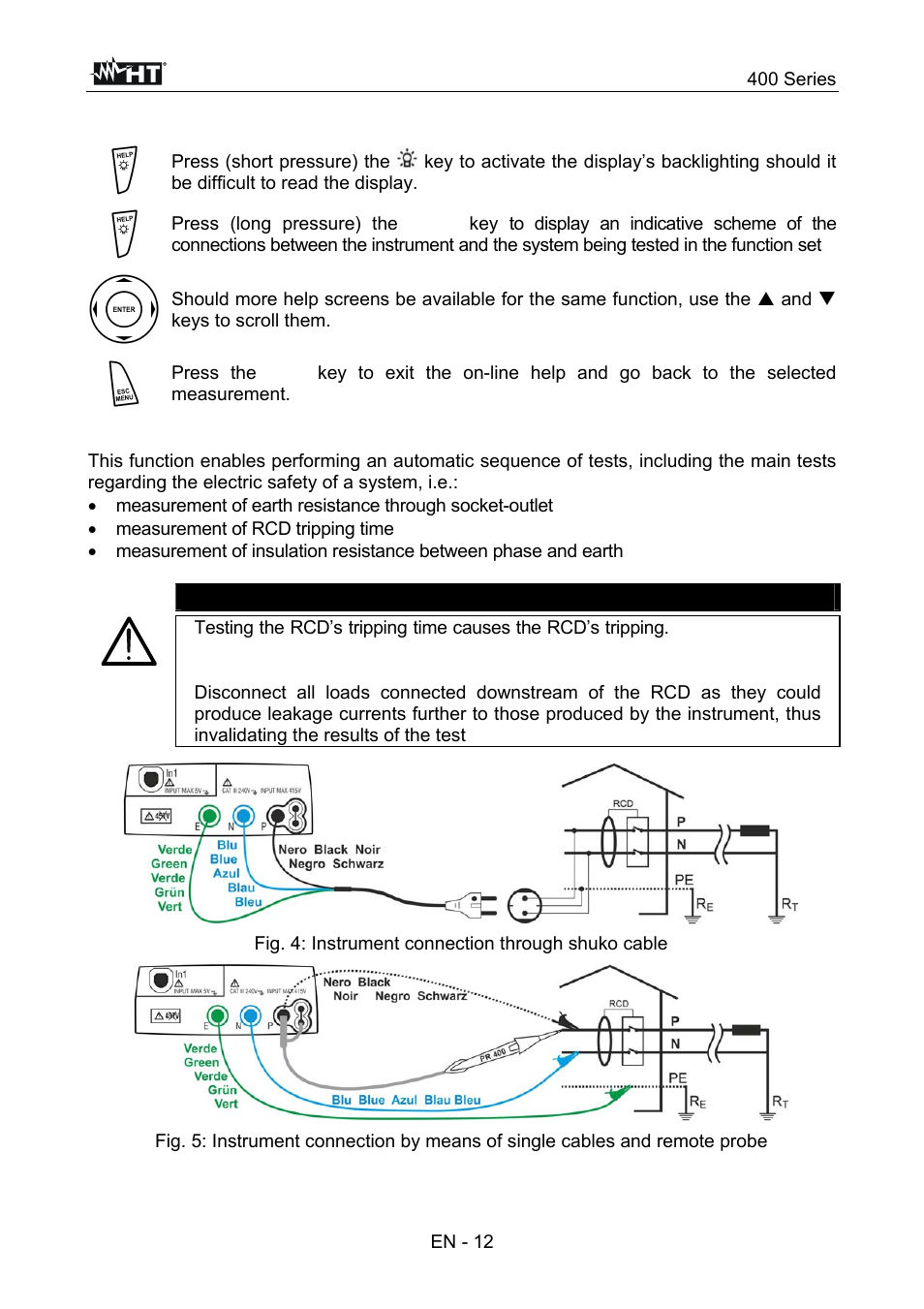 Electrical system test, Caution, 400 series | En - 12 | HT instruments SPEED418 User Manual | Page 13 / 88