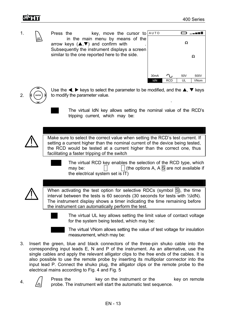 Caution, 400 series, En - 13 | HT instruments SPEED418 User Manual | Page 14 / 88