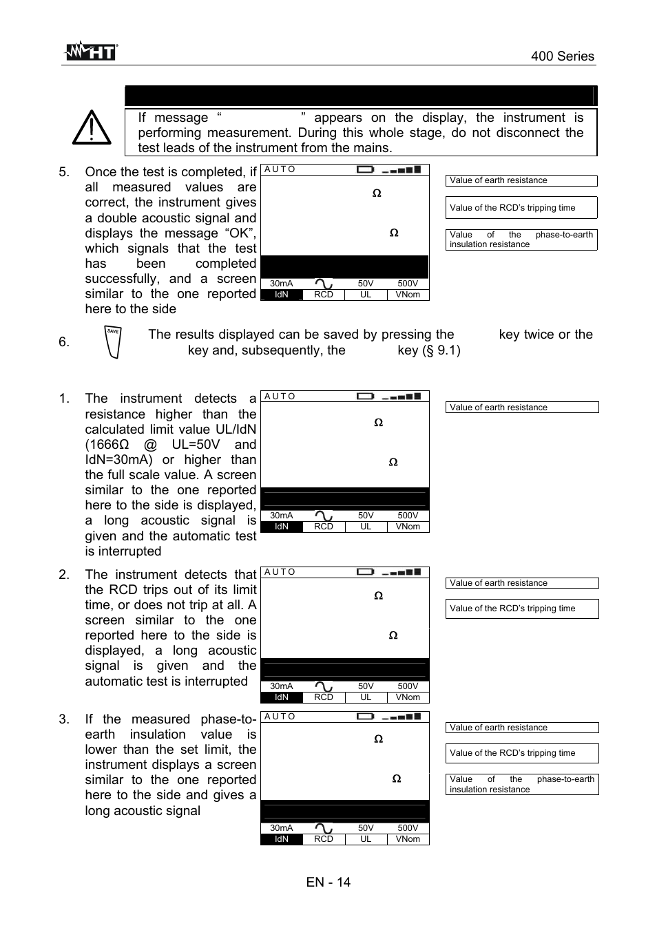 Caution, 400 series, En - 14 | HT instruments SPEED418 User Manual | Page 15 / 88