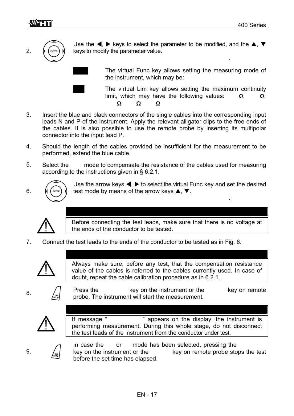 Caution, 400 series, En - 17 | HT instruments SPEED418 User Manual | Page 18 / 88
