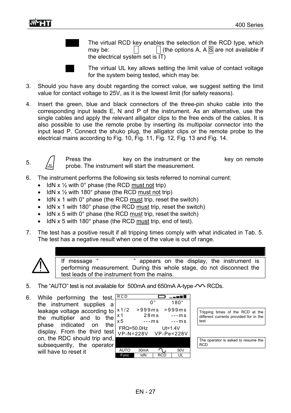 Caution, 400 series, En - 27 | HT instruments SPEED418 User Manual | Page 28 / 88