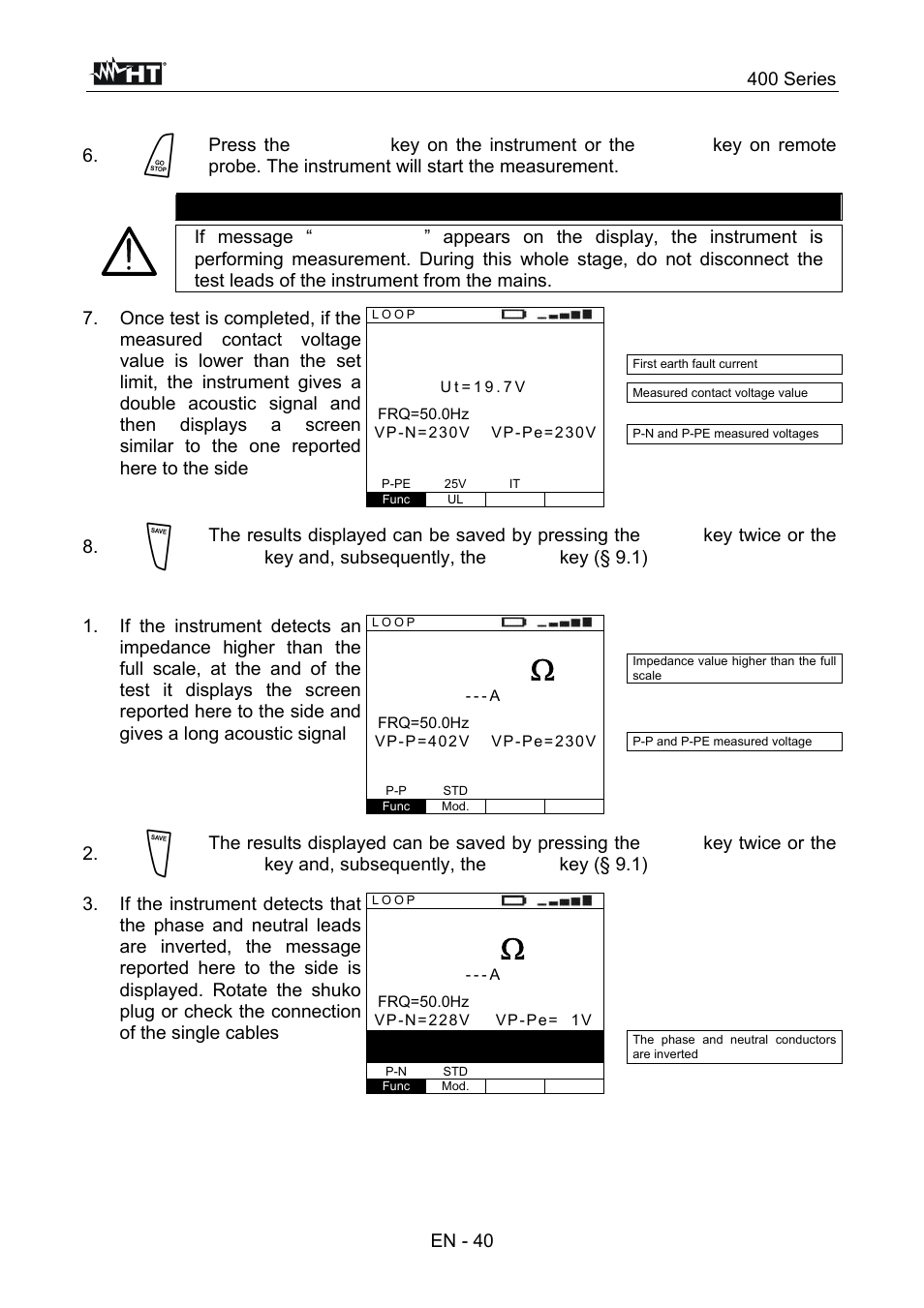 63ma, Caution, 400 series | HT instruments SPEED418 User Manual | Page 41 / 88