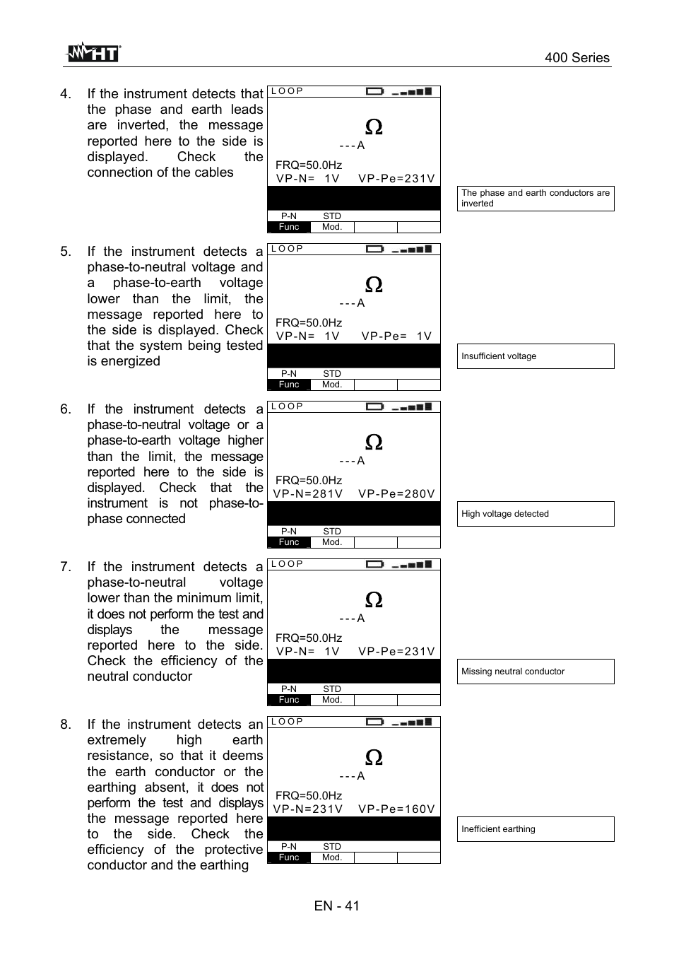 400 series, En - 41 | HT instruments SPEED418 User Manual | Page 42 / 88
