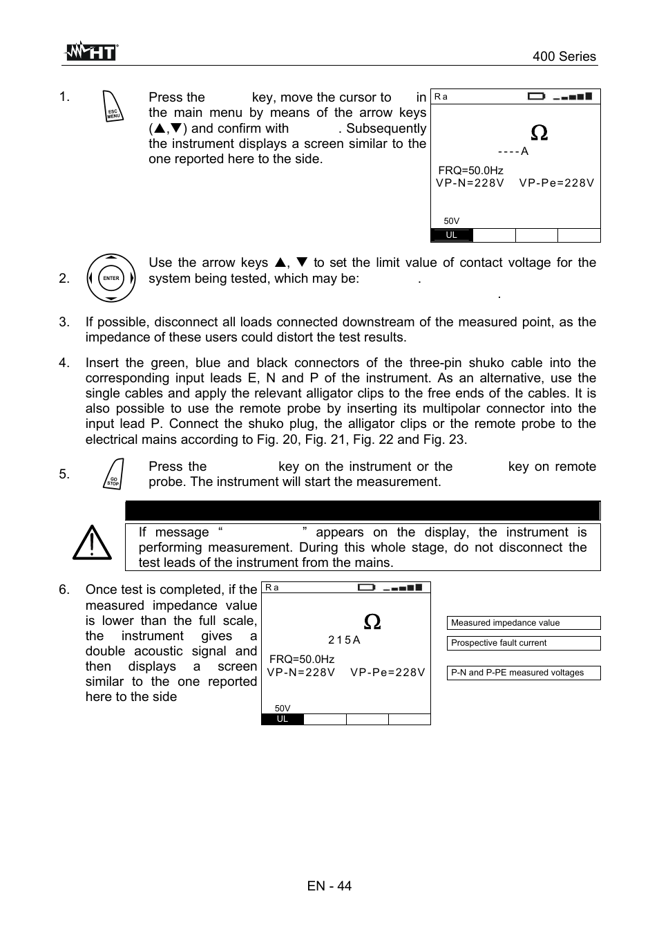 Caution, 400 series, En - 44 | HT instruments SPEED418 User Manual | Page 45 / 88