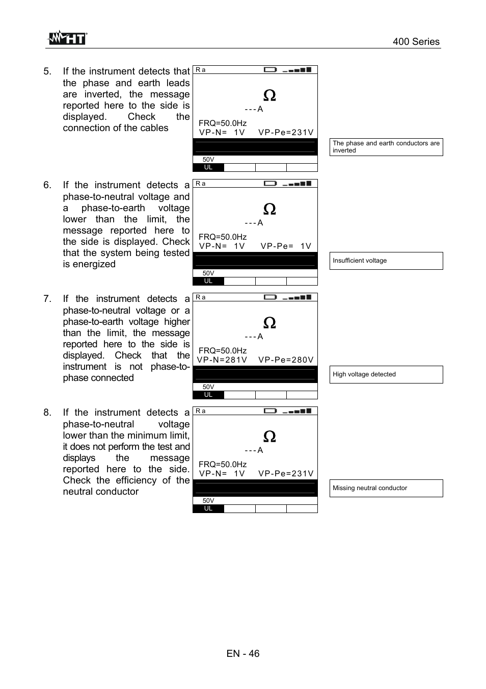 400 series, En - 46 | HT instruments SPEED418 User Manual | Page 47 / 88
