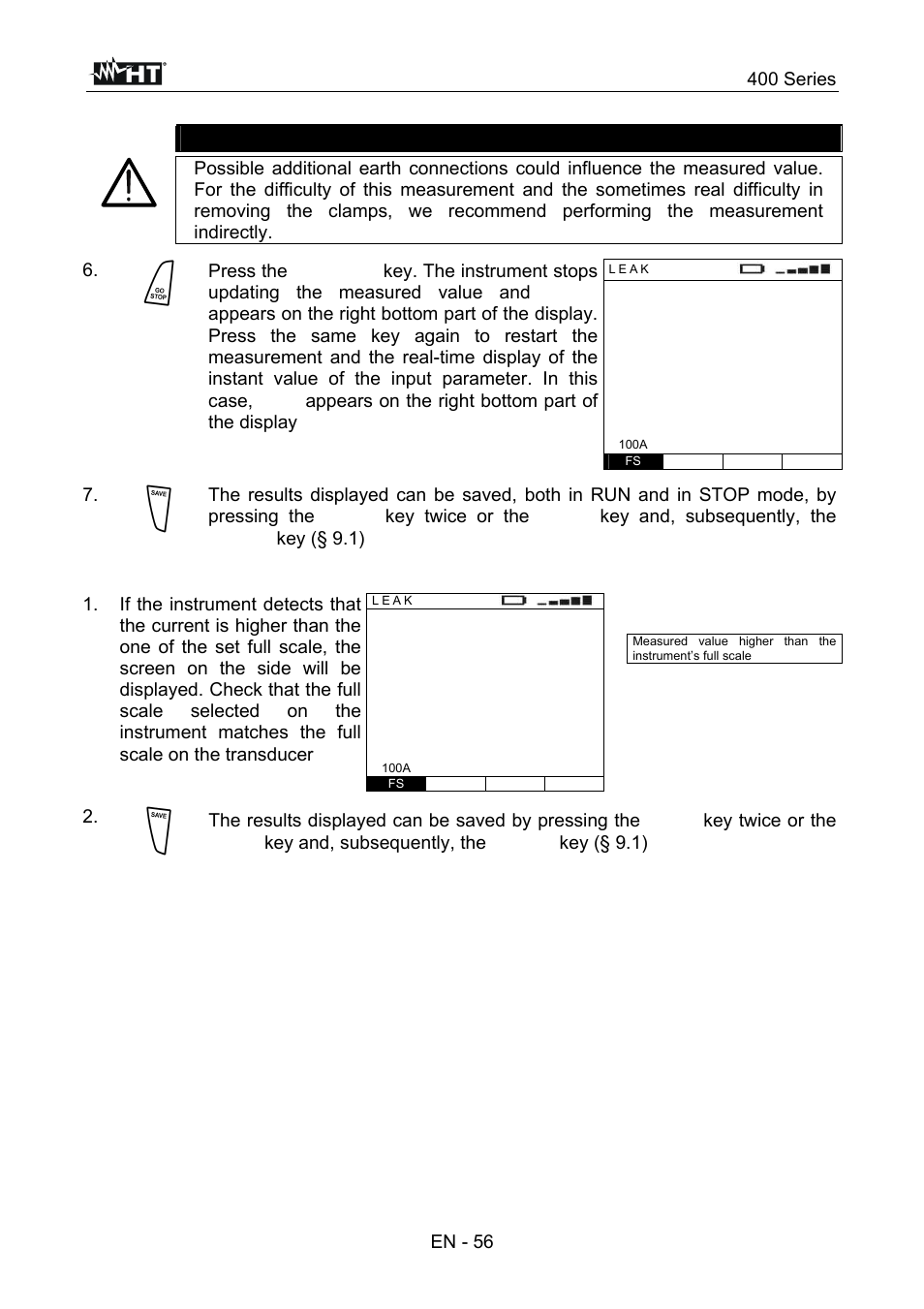 Caution, 400 series, En - 56 | HT instruments SPEED418 User Manual | Page 57 / 88