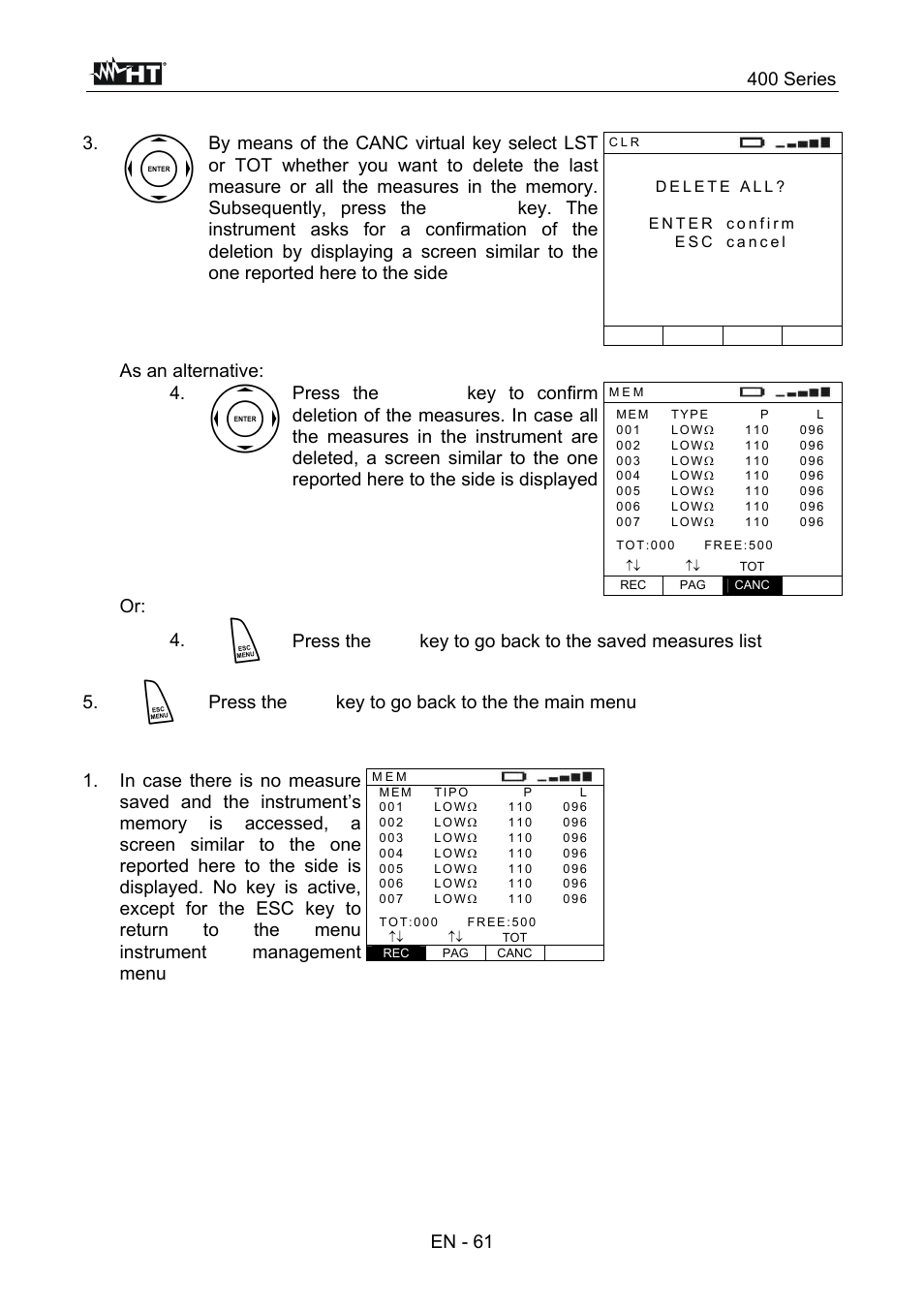 400 series, As an alternative | HT instruments SPEED418 User Manual | Page 62 / 88