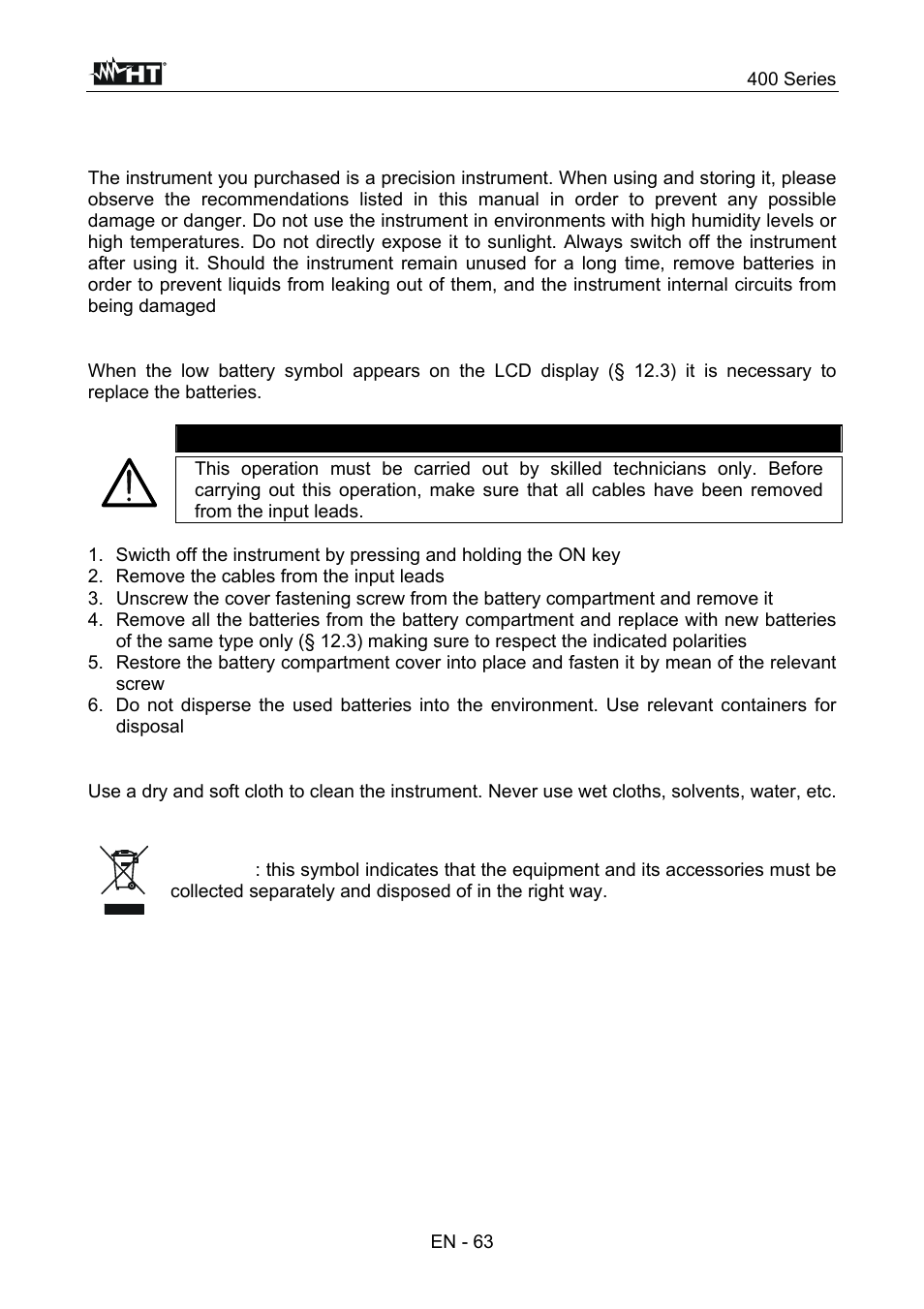 Maintenance, Caution | HT instruments SPEED418 User Manual | Page 64 / 88