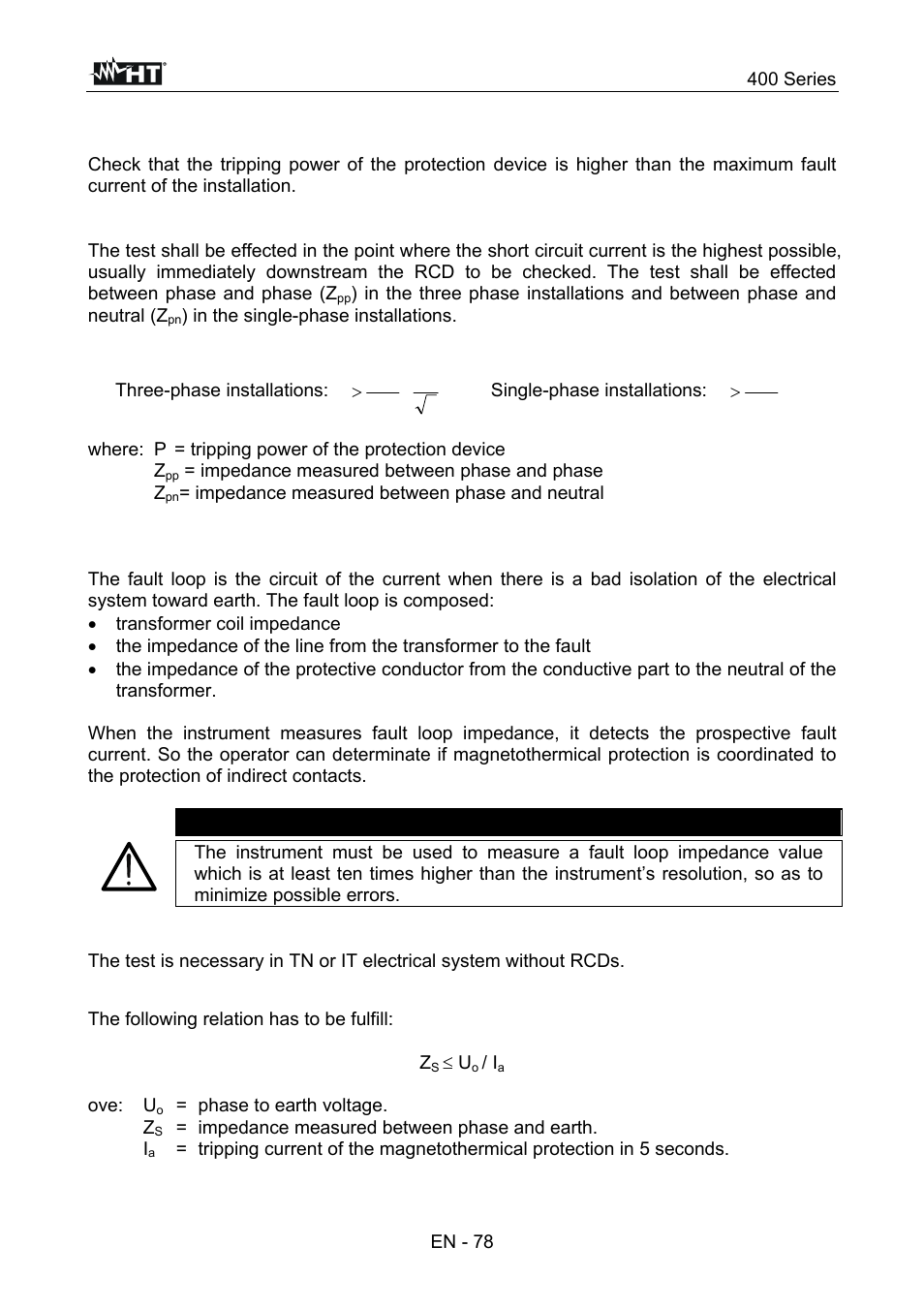 Caution | HT instruments SPEED418 User Manual | Page 79 / 88