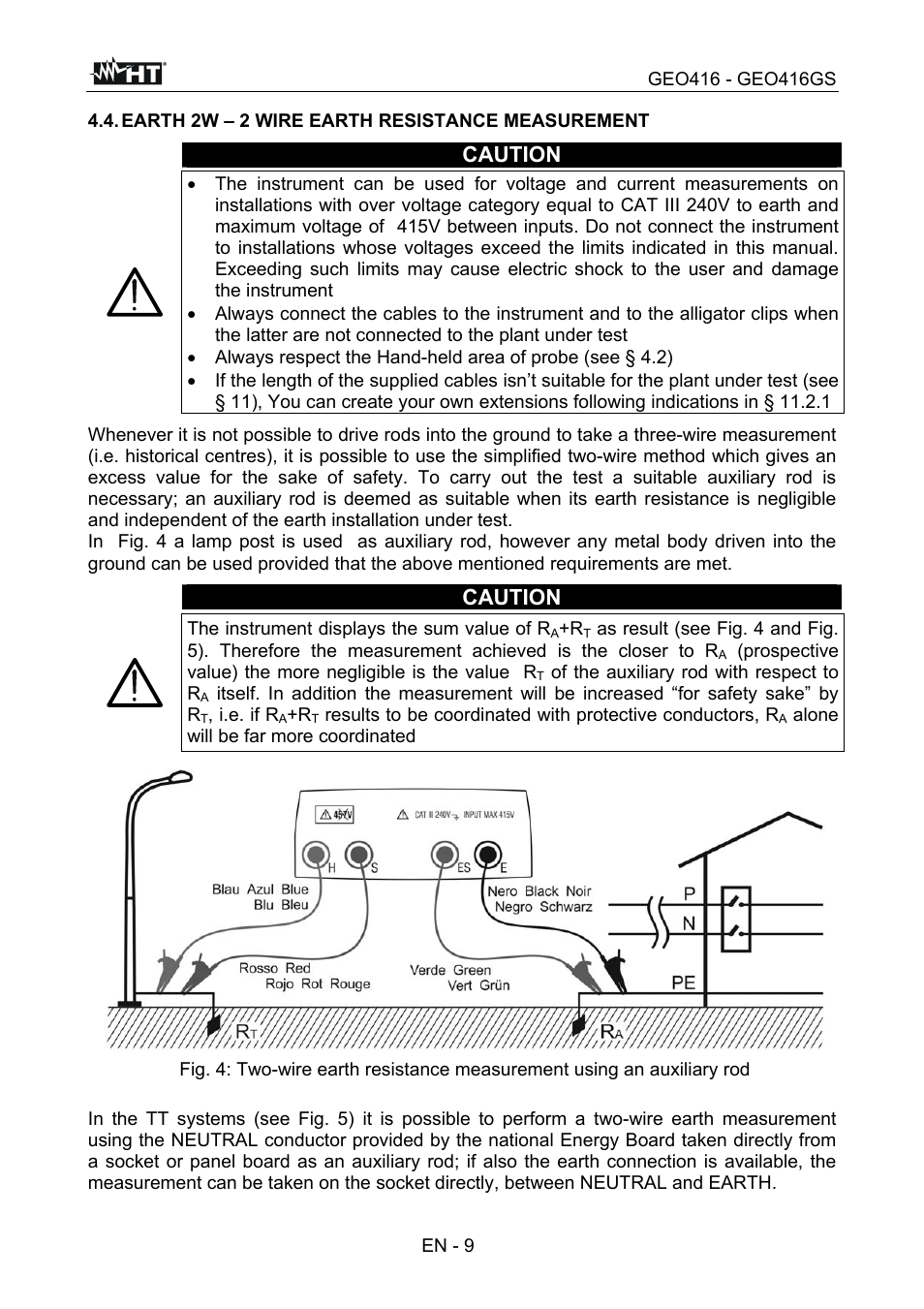 Caution | HT instruments GEO416 User Manual | Page 10 / 116