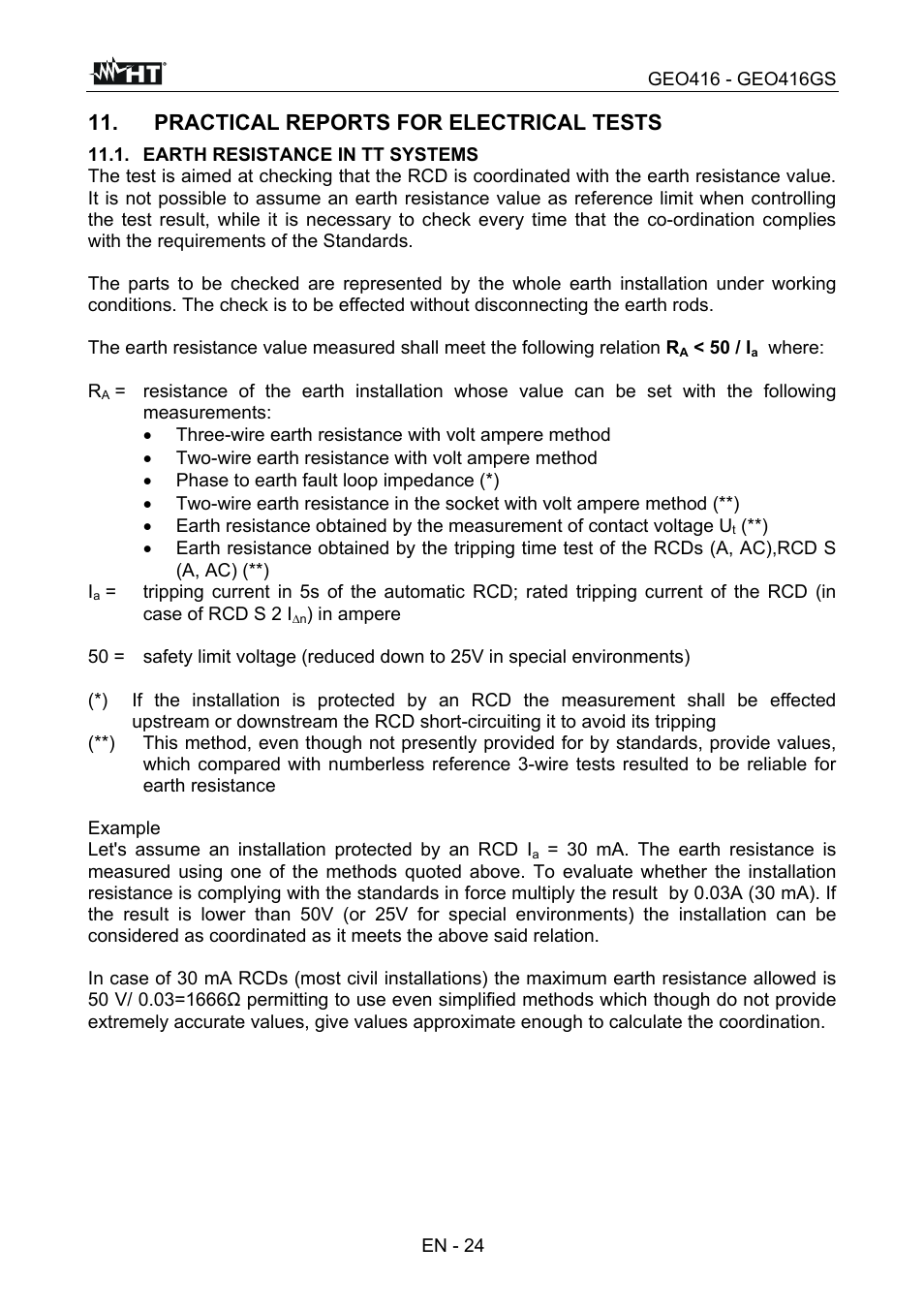 Practical reports for electrical tests | HT instruments GEO416 User Manual | Page 25 / 116