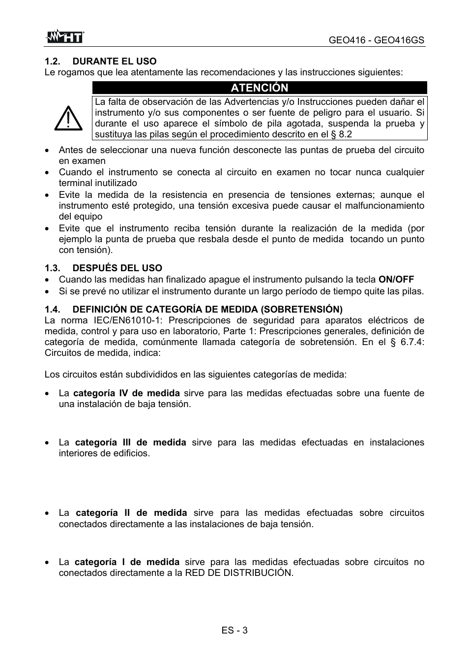 Atención | HT instruments GEO416 User Manual | Page 32 / 116