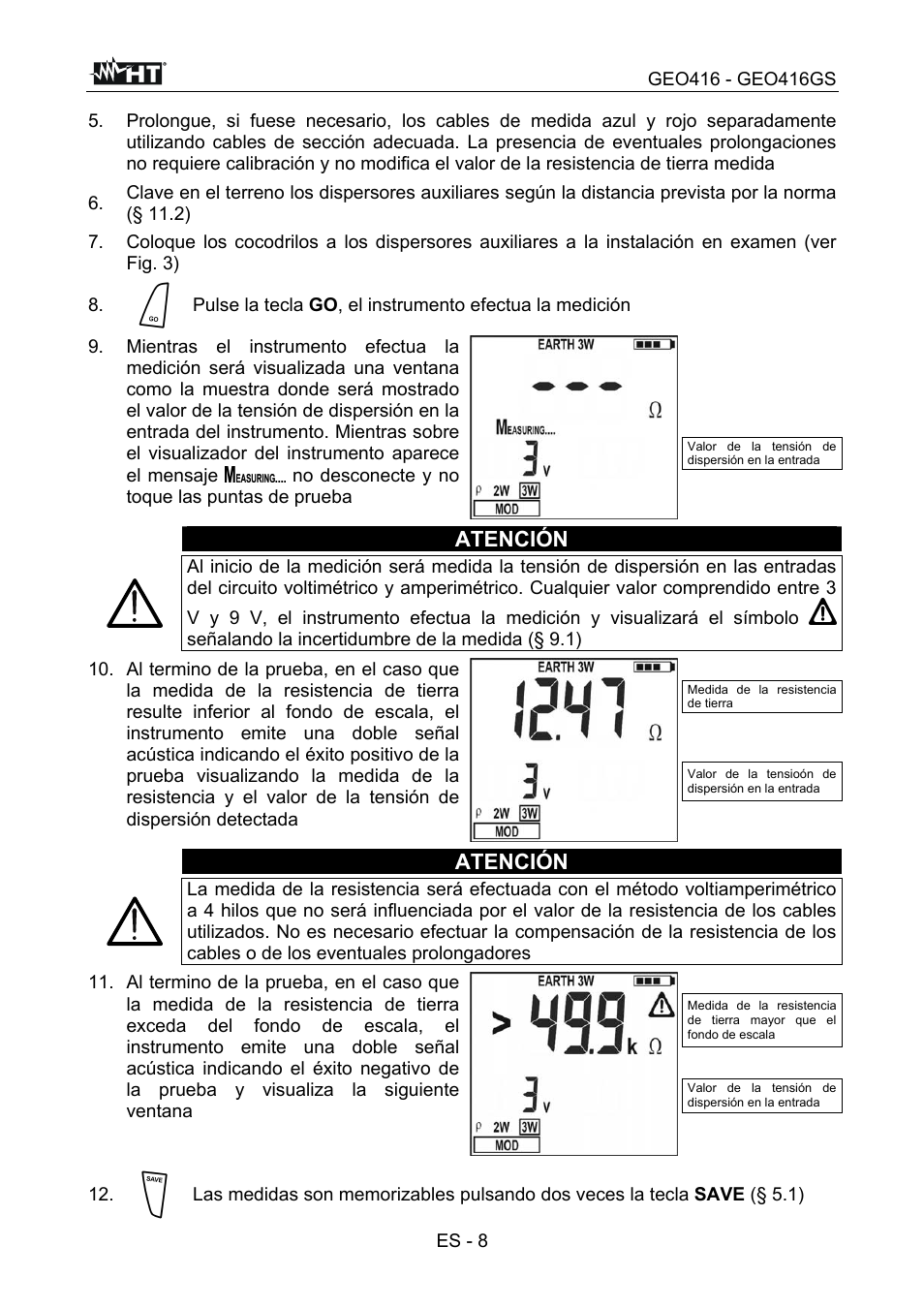 Atención | HT instruments GEO416 User Manual | Page 37 / 116