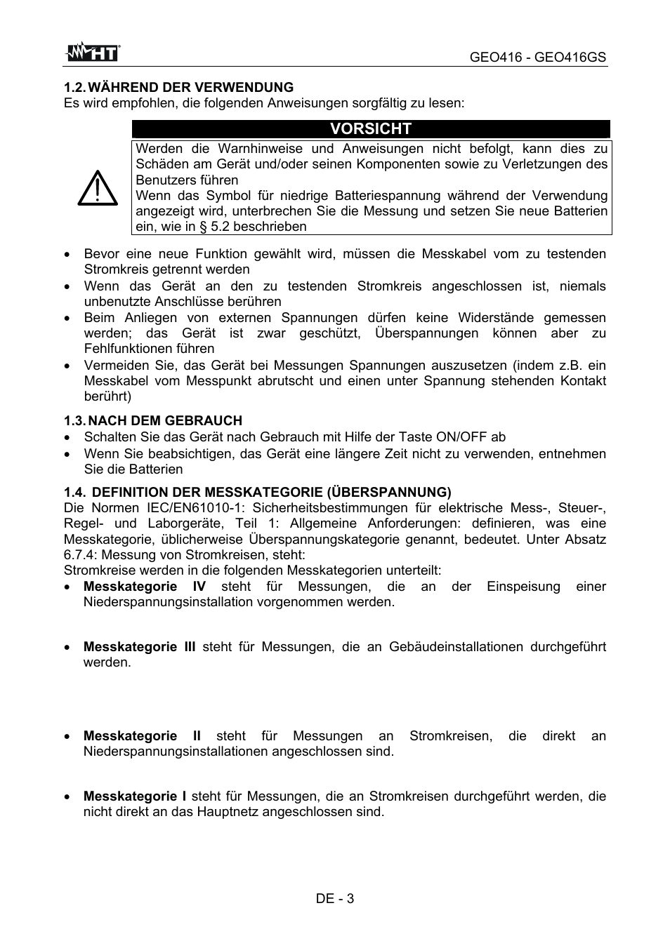 Vorsicht | HT instruments GEO416 User Manual | Page 60 / 116