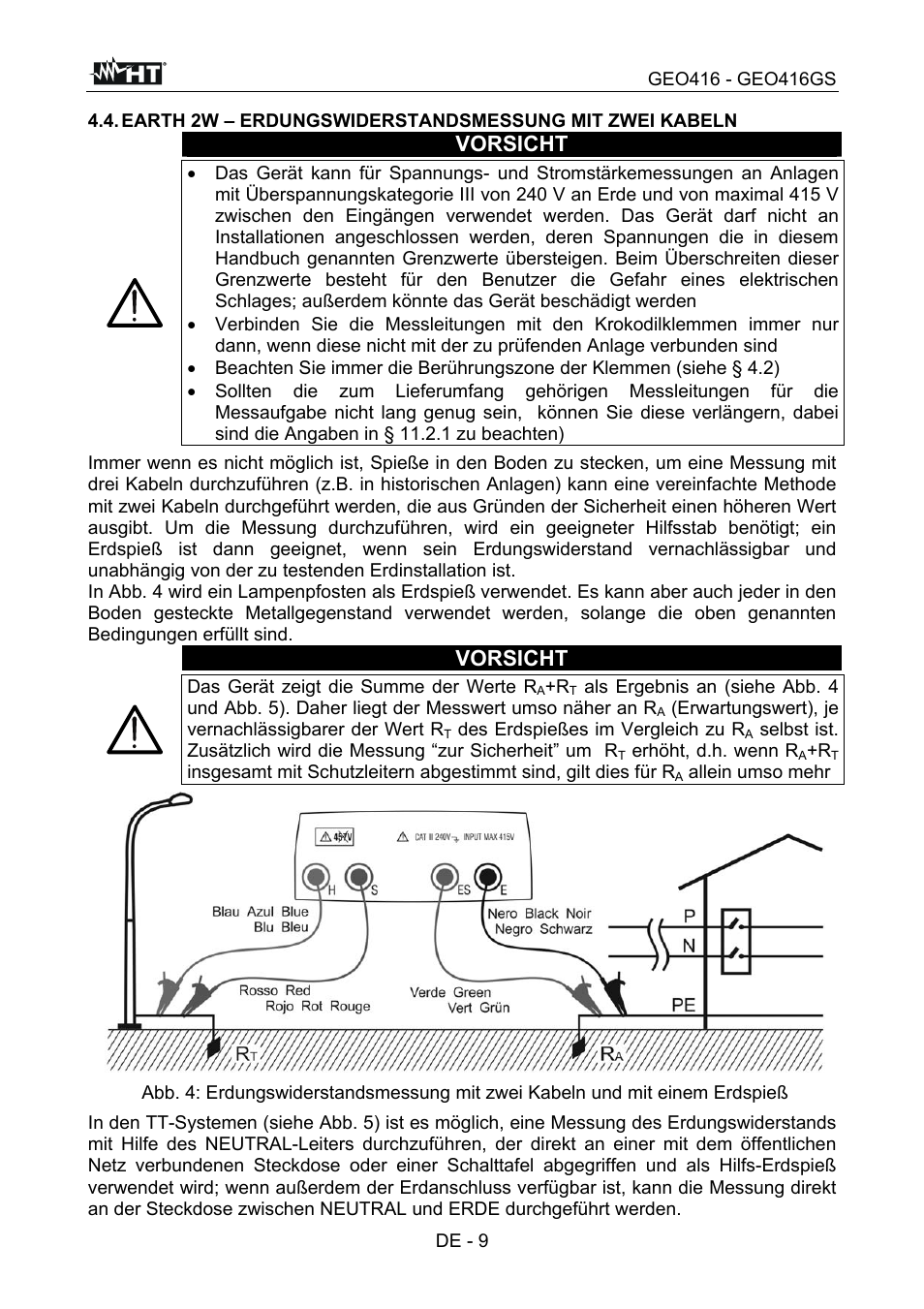 Vorsicht | HT instruments GEO416 User Manual | Page 66 / 116