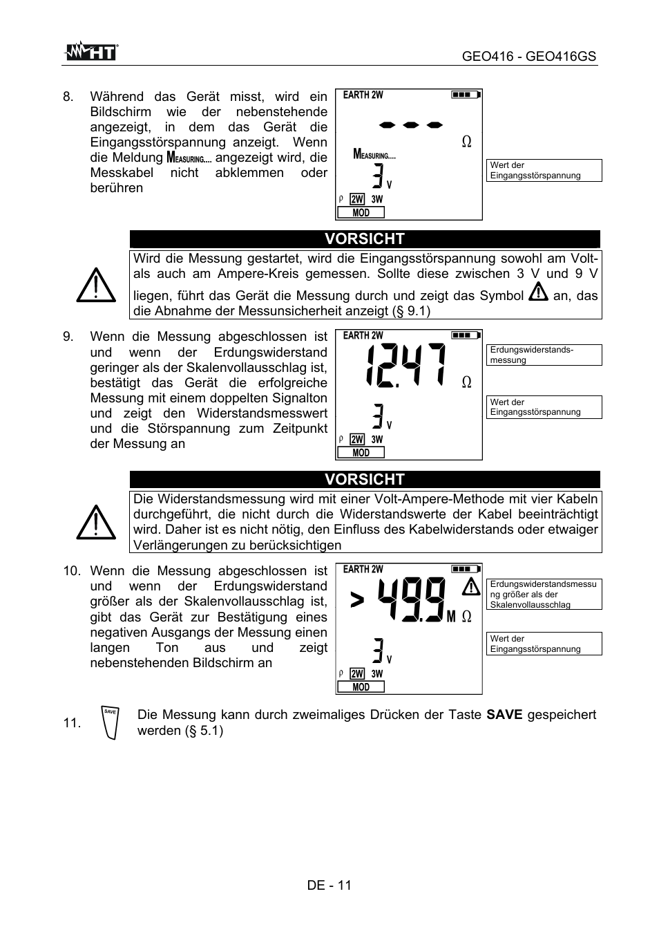 Vorsicht, De - 11 | HT instruments GEO416 User Manual | Page 68 / 116