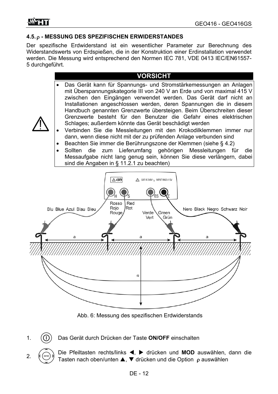 Vorsicht | HT instruments GEO416 User Manual | Page 69 / 116